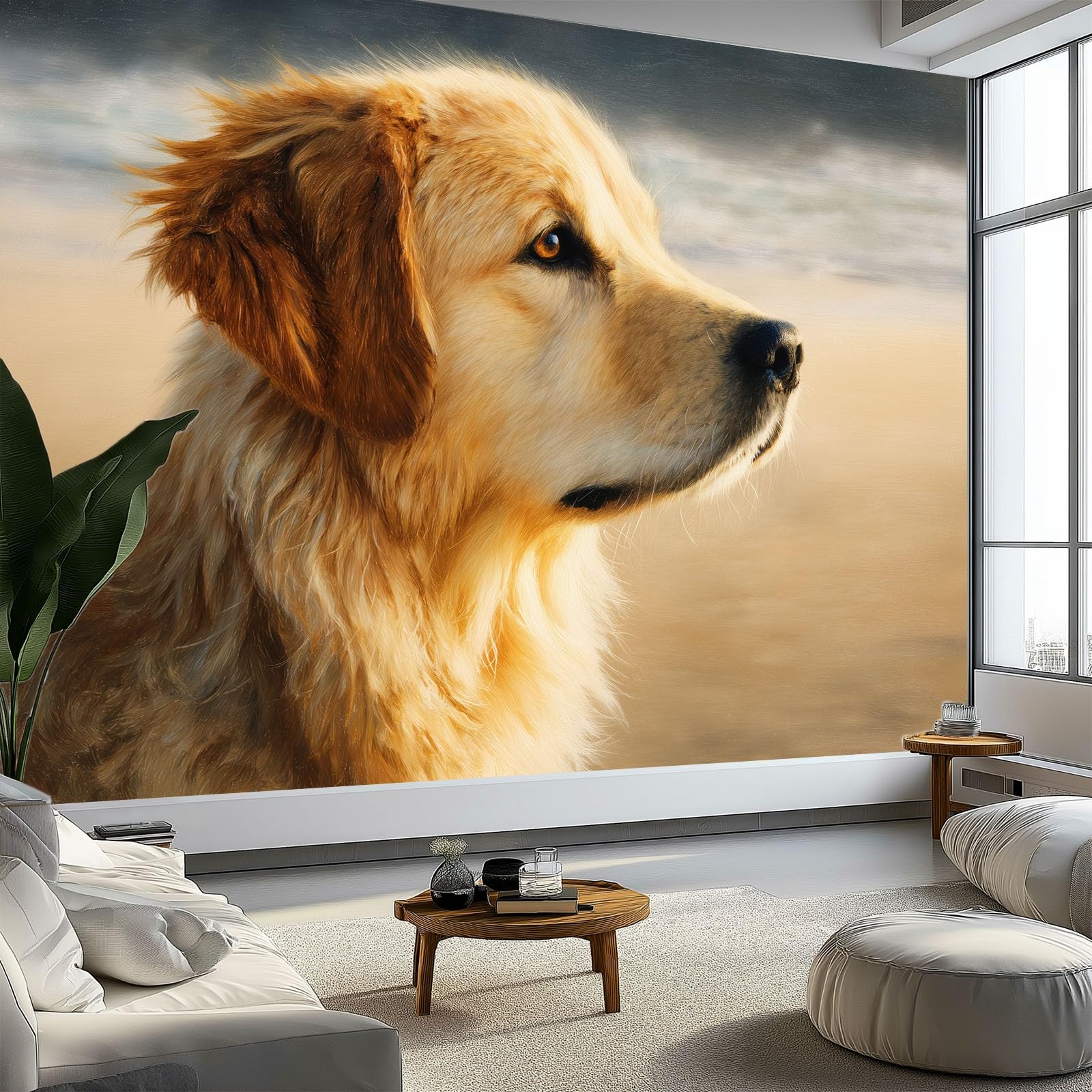 Ölgemälde Wandbild Fototapete 300 x 210 cm, Kinderzimmer Bar Büro Wohnzimmer Restaurant Bekleidungsgeschäft Flur Hotel Tier Hund Porträt Wanddekoration Wandkunst Wandposter