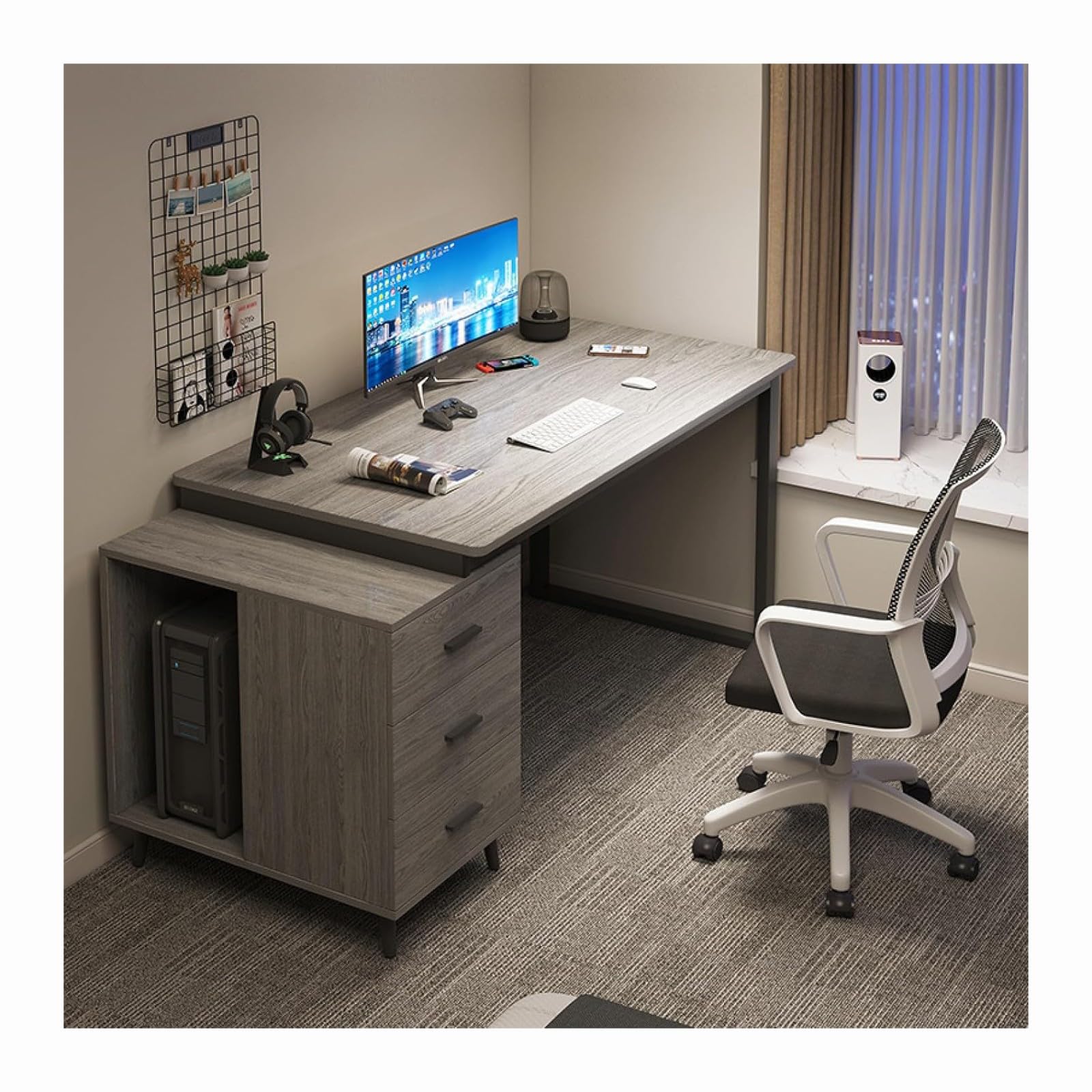 Wdsopk Gray1 Computer Desk Home Office Desk Expandable Desk With Storage Drawer, Modern Home Office Desk,For Writing Workstation Bedroom Study Furniture（-120X60x75cm）