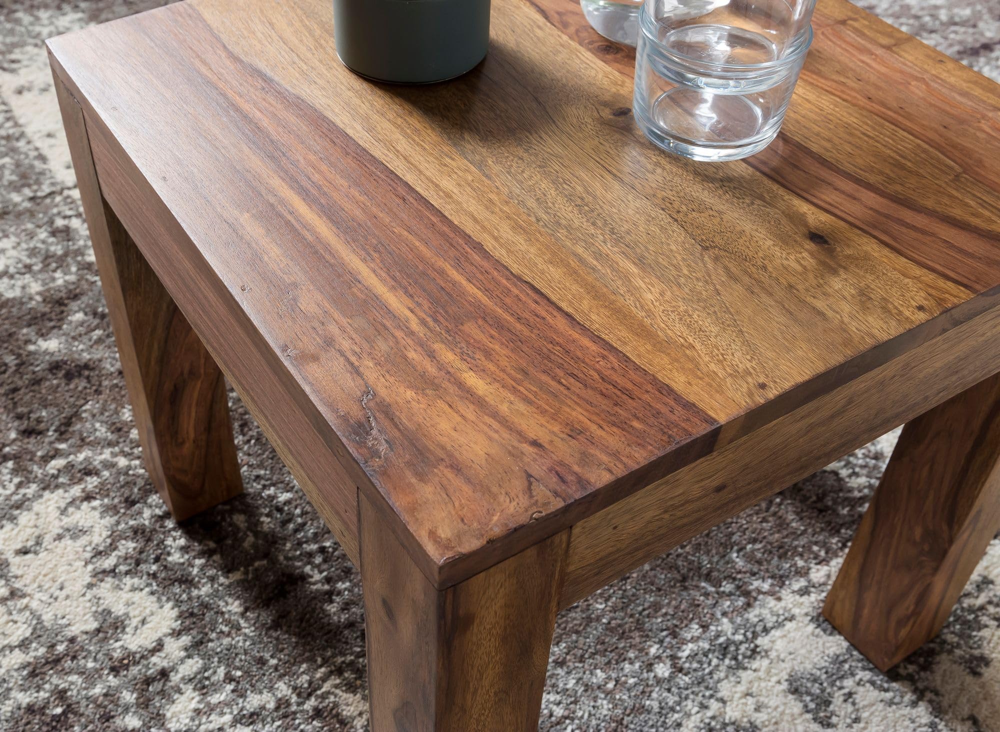 FineBuy Mesa de Centro Moderna Cuadrada 45x45x40 cm Madera Maciza de Sheesham | Mesa Auxiliar para Salón | Mesita Café Pequeña para Sofá