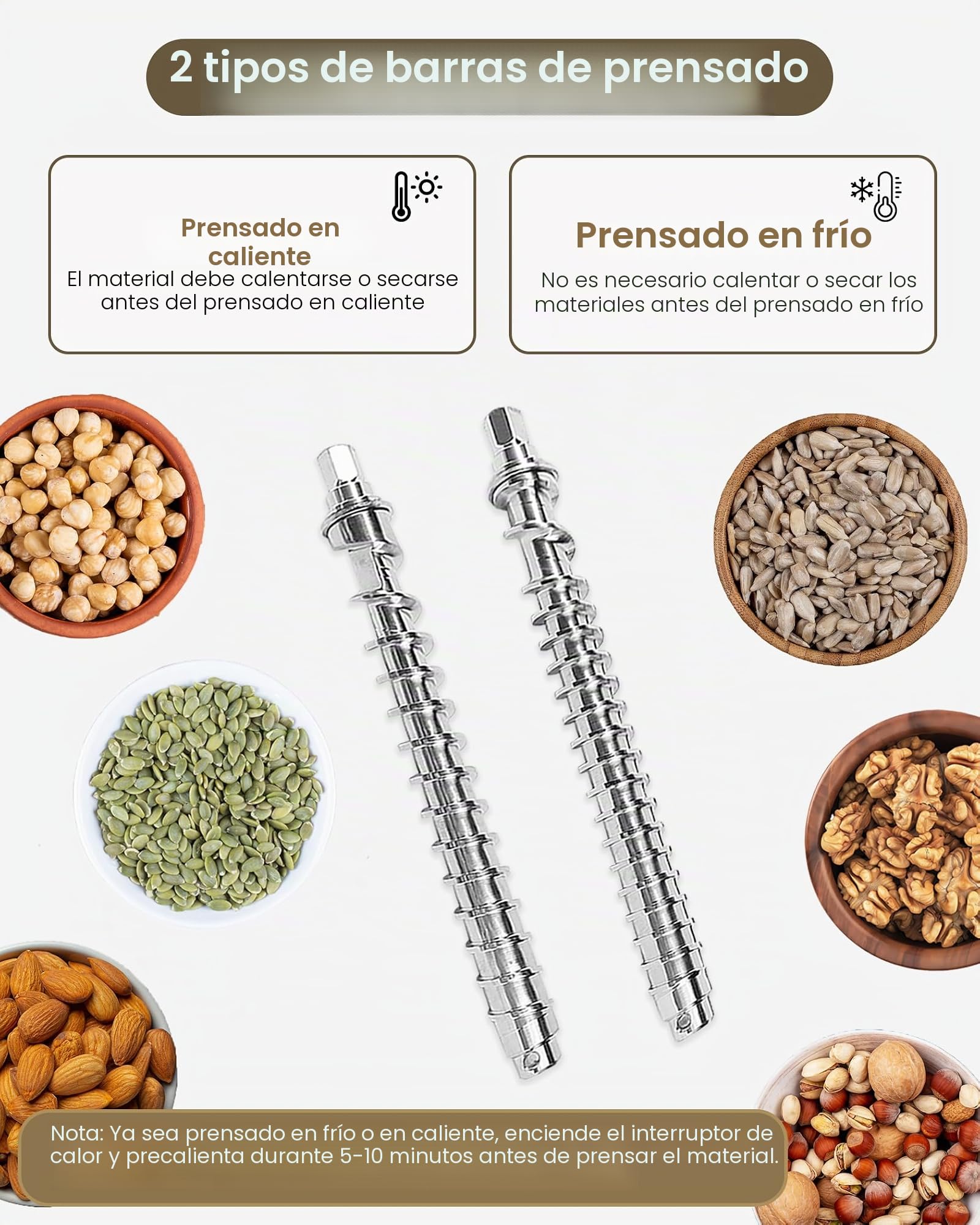 FoundGo - Prensa de aceite eléctrico (1800 W, 0 – 300 ℃, máquina de prensa de aceite en frío caliente, máquina para nueces, cacahuetes, semillas sésamo, almendra, 6 – 9 kg/hora (dorado)