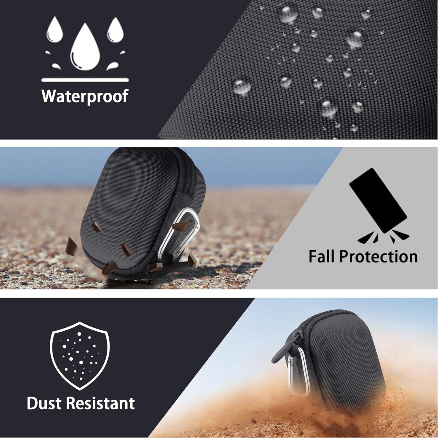 co2CREA Hard Case for Beats Powerbeats Pro 2 with Carabiner Clip, Shockproof Earbuds Storage Box – Protective Travel Cover for Powerbeats Pro 2 Wireless Bluetooth Earbuds (Jet Black Case) - Image 7