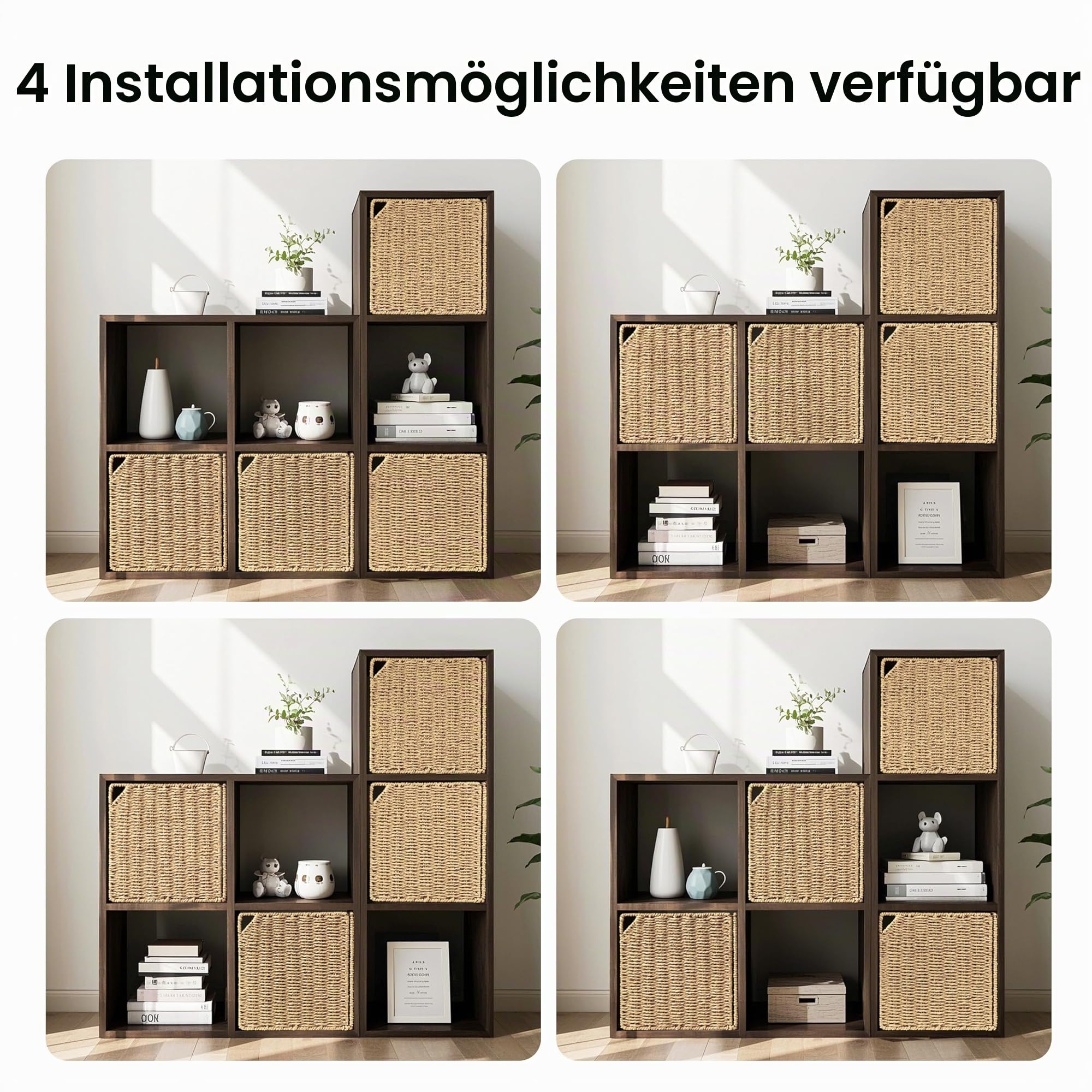 AELS Handgewebte Naturfaser-Türen für Würfelregale, 33 cm, 4 Stück, Boho-Stroh-Regal-Abdeckung für Bücherregal und offenes Bücherregal, rustikale Bauernhaus-Heimdekoration, passend für IKEA