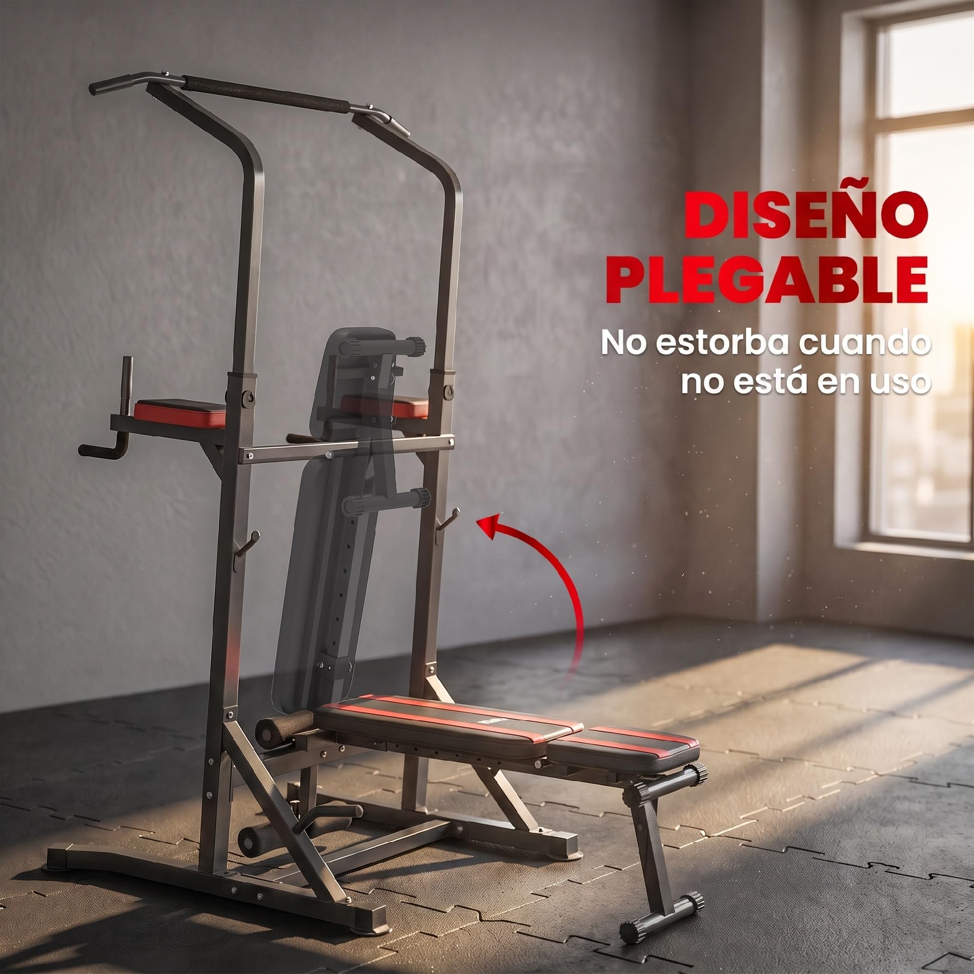 HOMCOM Estación de Musculación con Banco Plegable Altura Ajustable Rojo