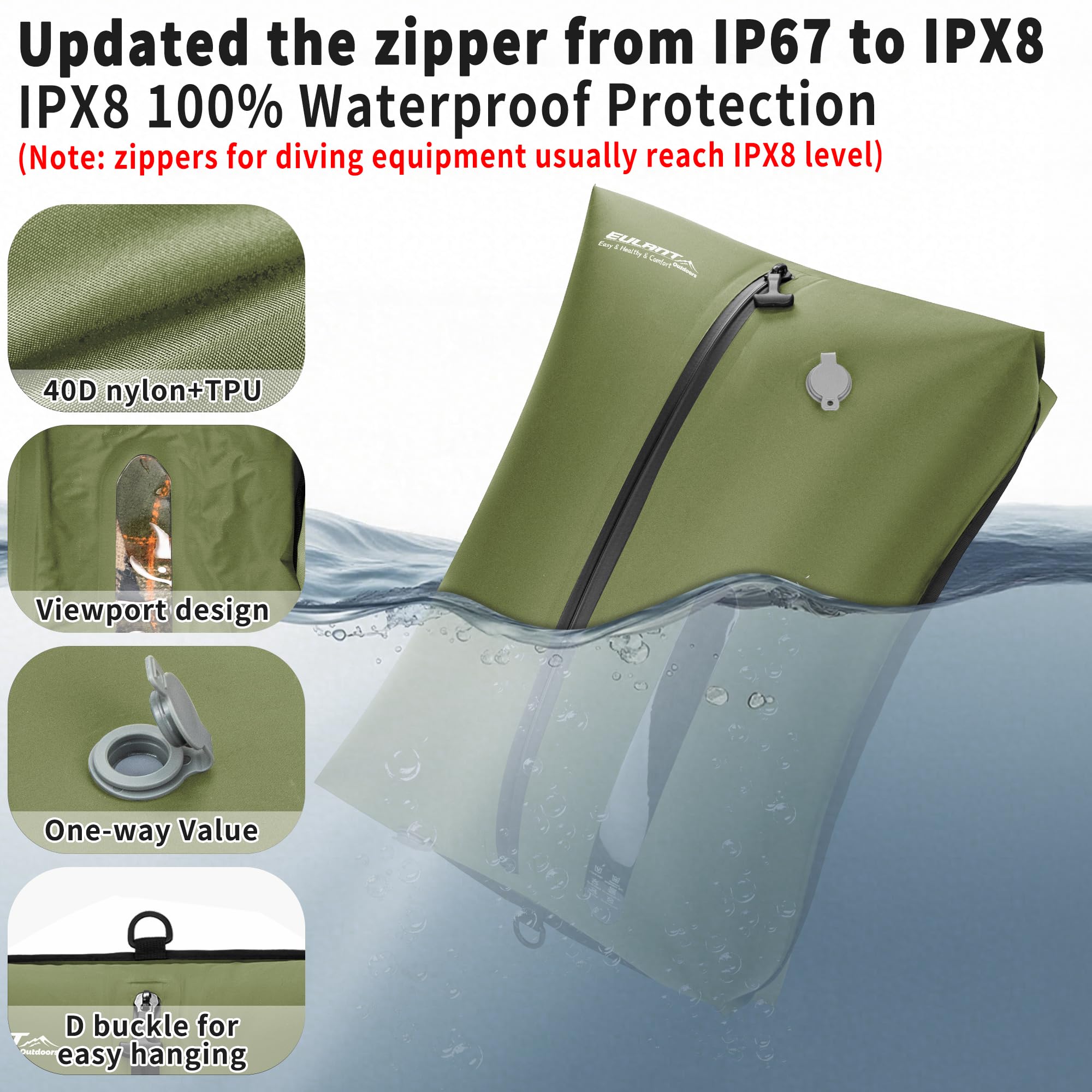 EULANT Sacs sous vide de voyage, sac de compression étanche IPX8 | Sacs sous vide pour valise de voyage et sac à dos de voyage, sacs économiseurs d'espace, organiseurs d'emballage