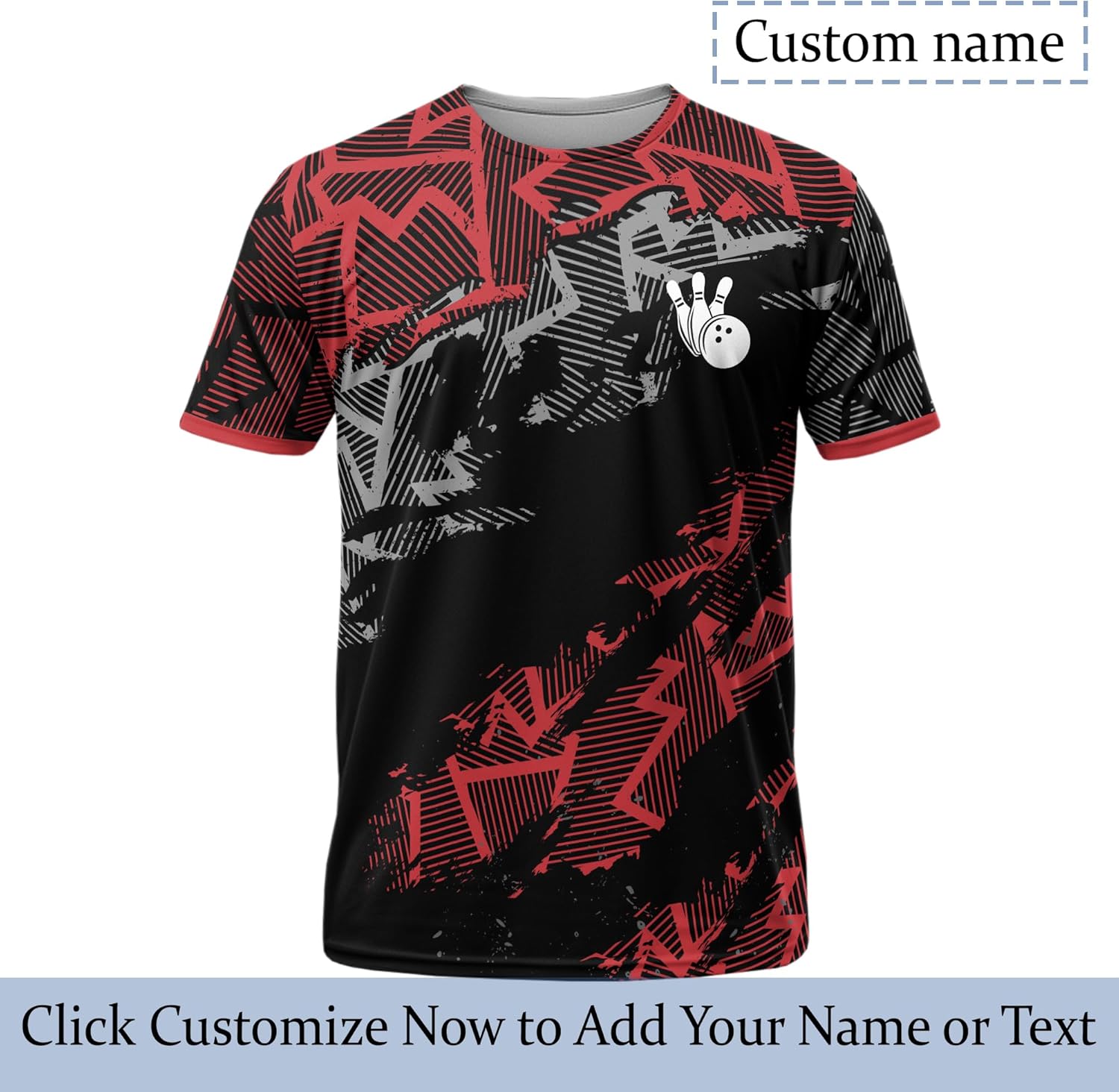 Unisex Bowling T-Shirt Customized Red Striped Bowling Pin T Shirt Printing Bowling Themed Clothes