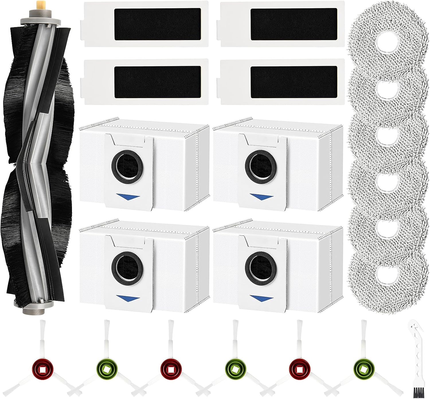 Pack of 22 Accessories for Ecovacs Deebot T20 Omni / T20e Omni Robot Vacuum Cleaner 1 Main Brush 4 Dust Bags 6 Wipes 4 Filters 1 Cleaning Brush 6 Side Brushes