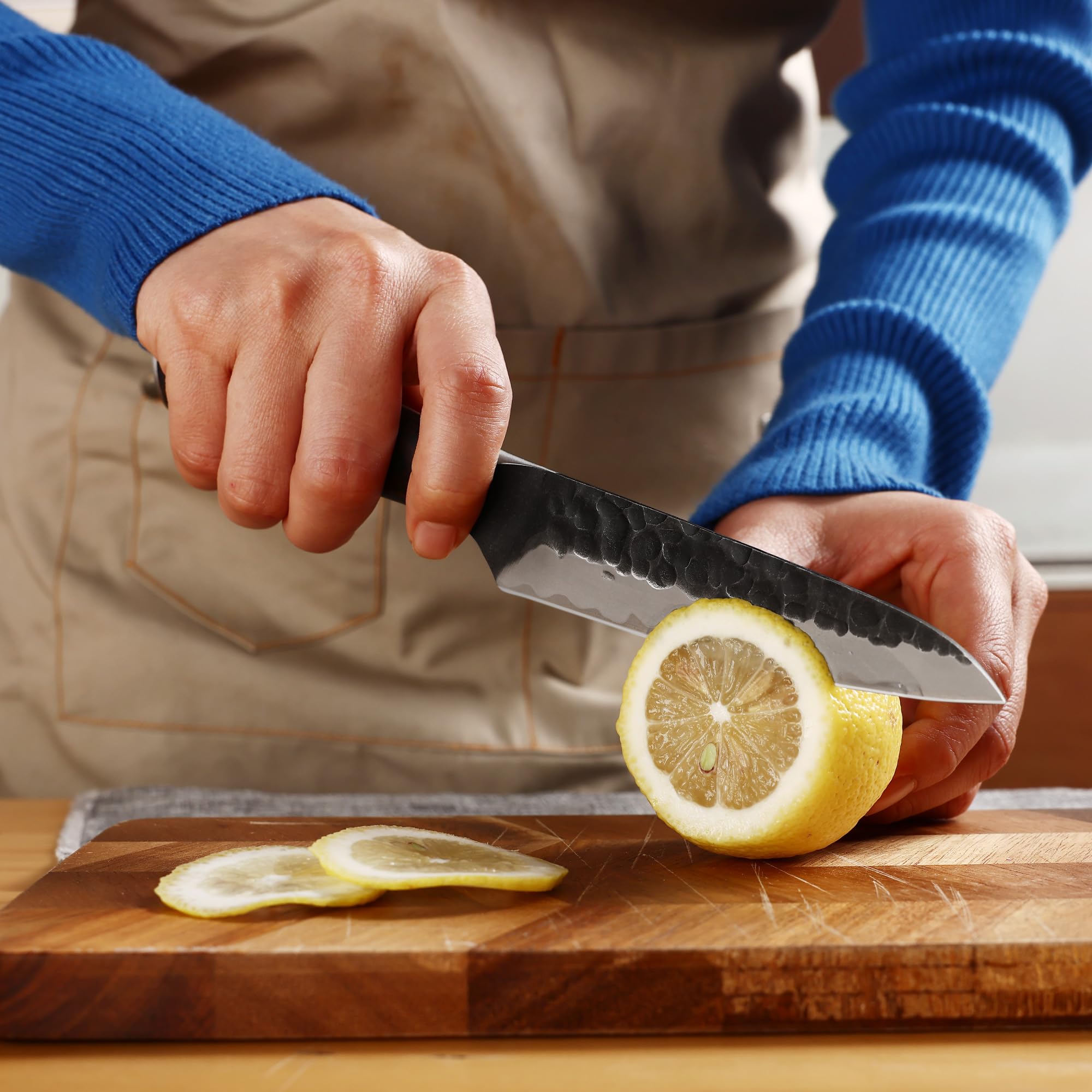 hecef set coltelli da cucina giapponesi 2 pezzi, coltello da chef 20 cm e coltello multiuso 12,7 cm, lama a 3 strati ad alto contenuto di carbonio con manico ergonomico in Pakkawood