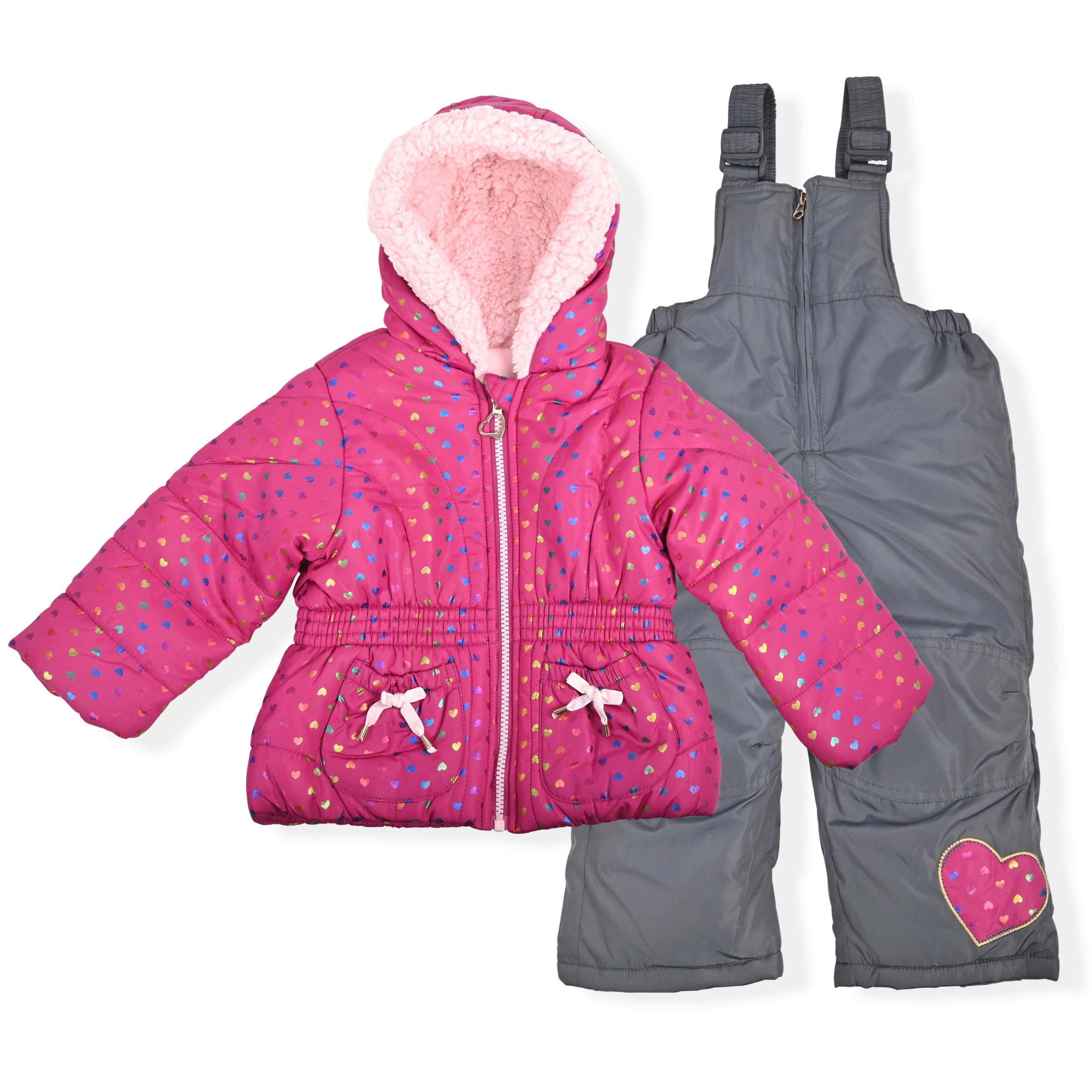Arctic Quest Girls' Bib Snow Pants and Ski Jacket Water-resistant Snowsuit for Kids Winter Jacket for Girls Hooded