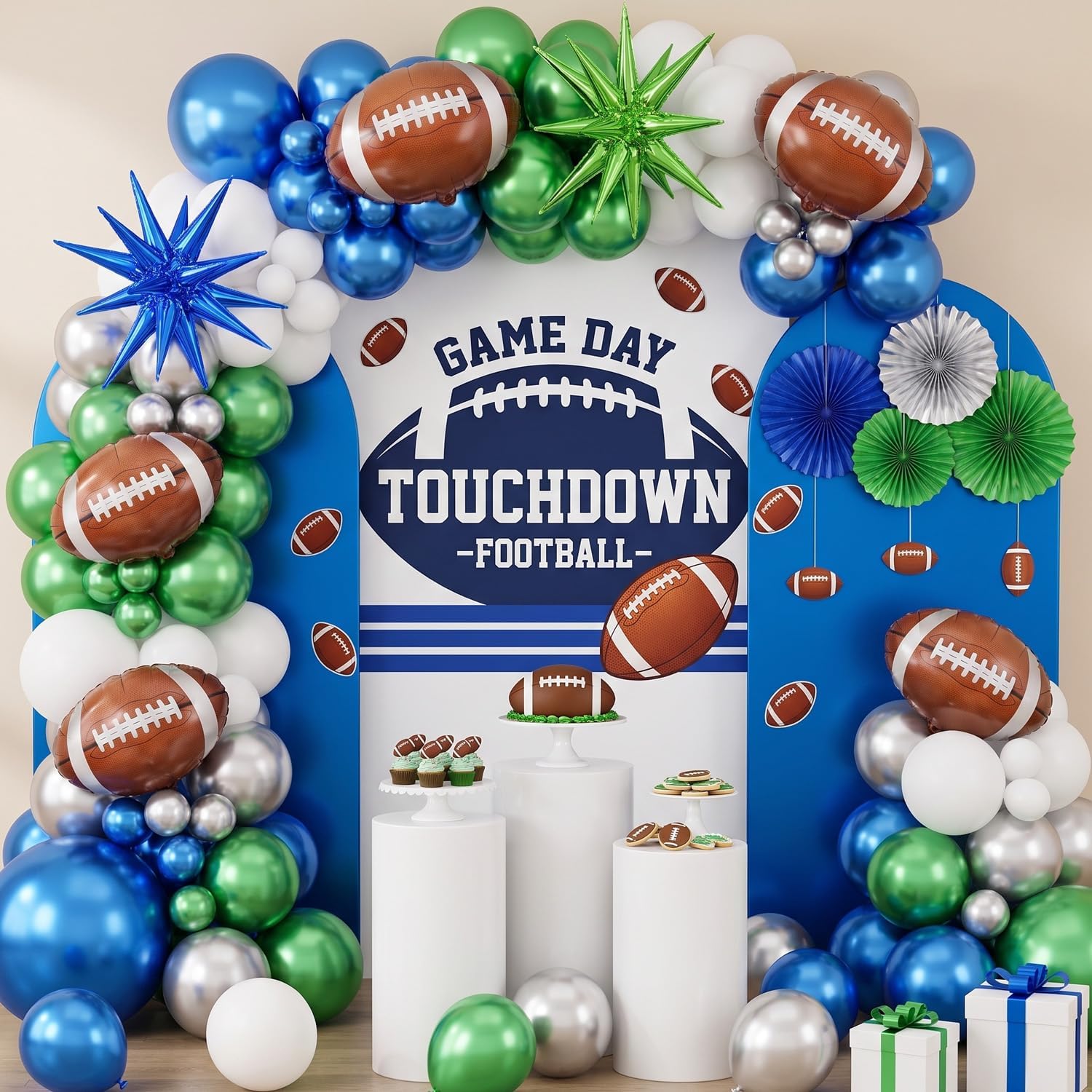 Navy Green Football Balloon Arch Garland Kit, 141PCS Navy Green Birthday Party Balloons Decorations, American Rugby Decor for Boys Indoor Outdoor Sports Theme Supplies
