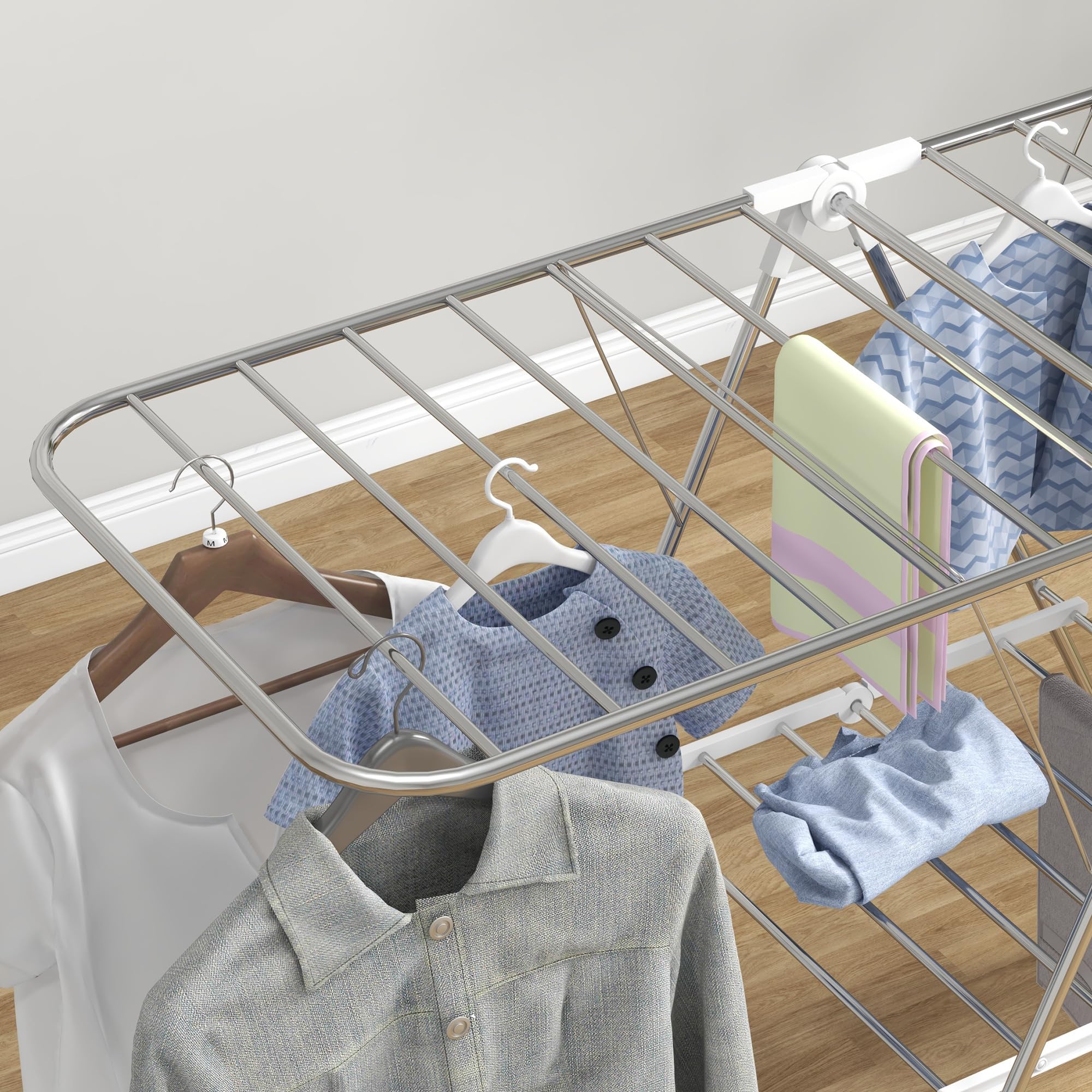 HOMCOM Séchoir à Linge sur Pieds Pliable étendoir 2 Niveaux Ajustables dim. 148L x 60,5l x 98H cm