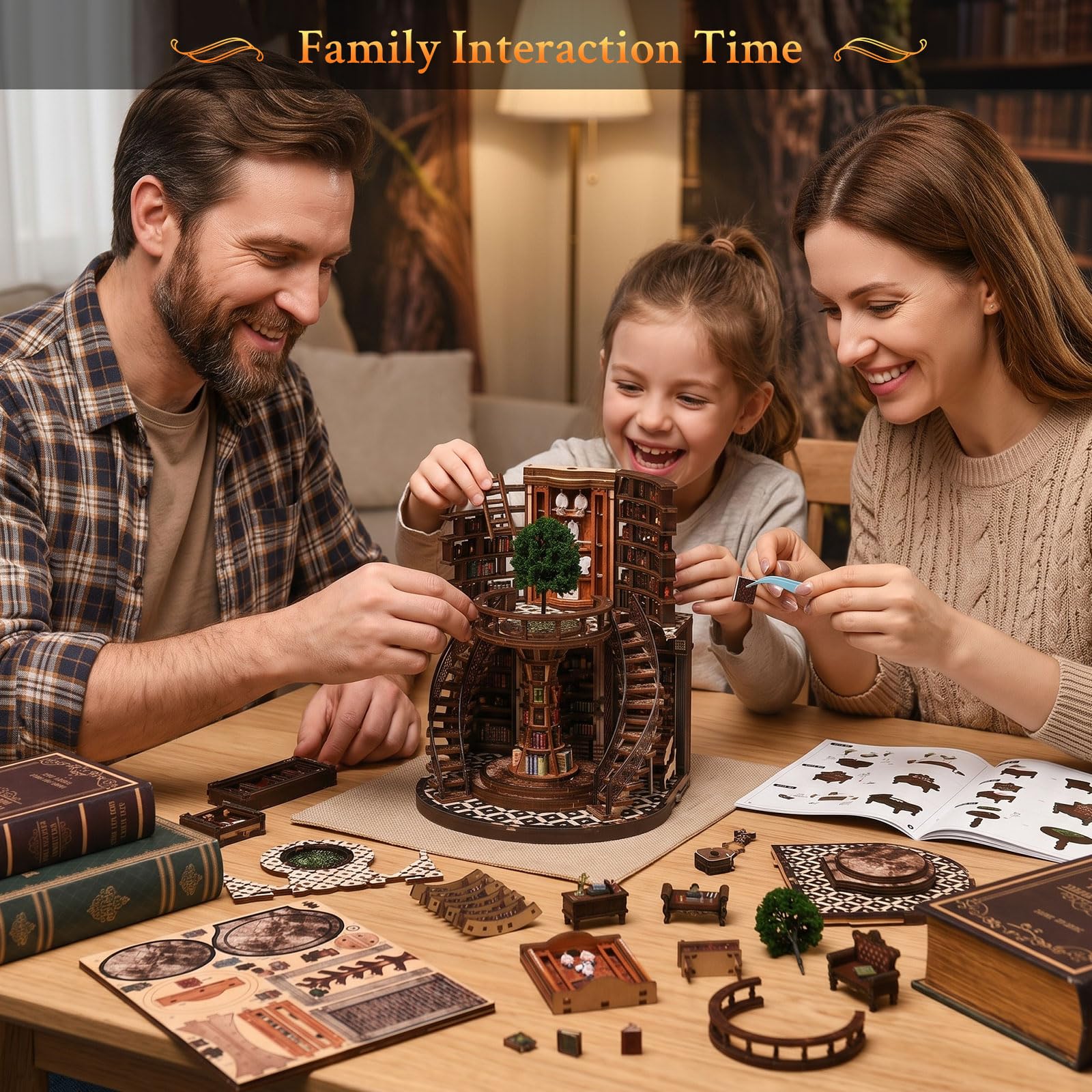 Shrike Book Nook Fantasy- Booknook Wisdom Rings, DIY Buchstütze | 3d-puzzles Miniatur Bibliothek LED & Acryl Front, 356 Teile Holz-Bastelset für Erwachsene ab 14 , Festtagsgeschenke