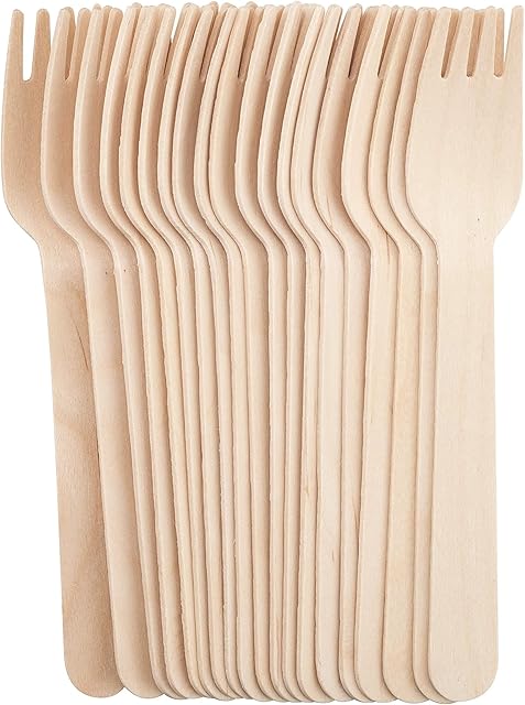 Pack of 100 Disposable Wooden Cutlery Spoons Forks Knives Set Biodegradable Eco Friendly 100% Birch Wood-Sturdy, Christmas, Parties, BBQ, Picnic,s Birthdays, Wedding (100 Forks)