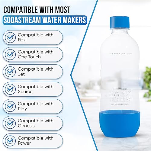 Miniatura 7 de Botellas de agua carbonatada de repuesto para SodaStream - 1 litro, sin BPA y a prueba de fugas (compatible con modelos Fizzi, One Touch, Jet,