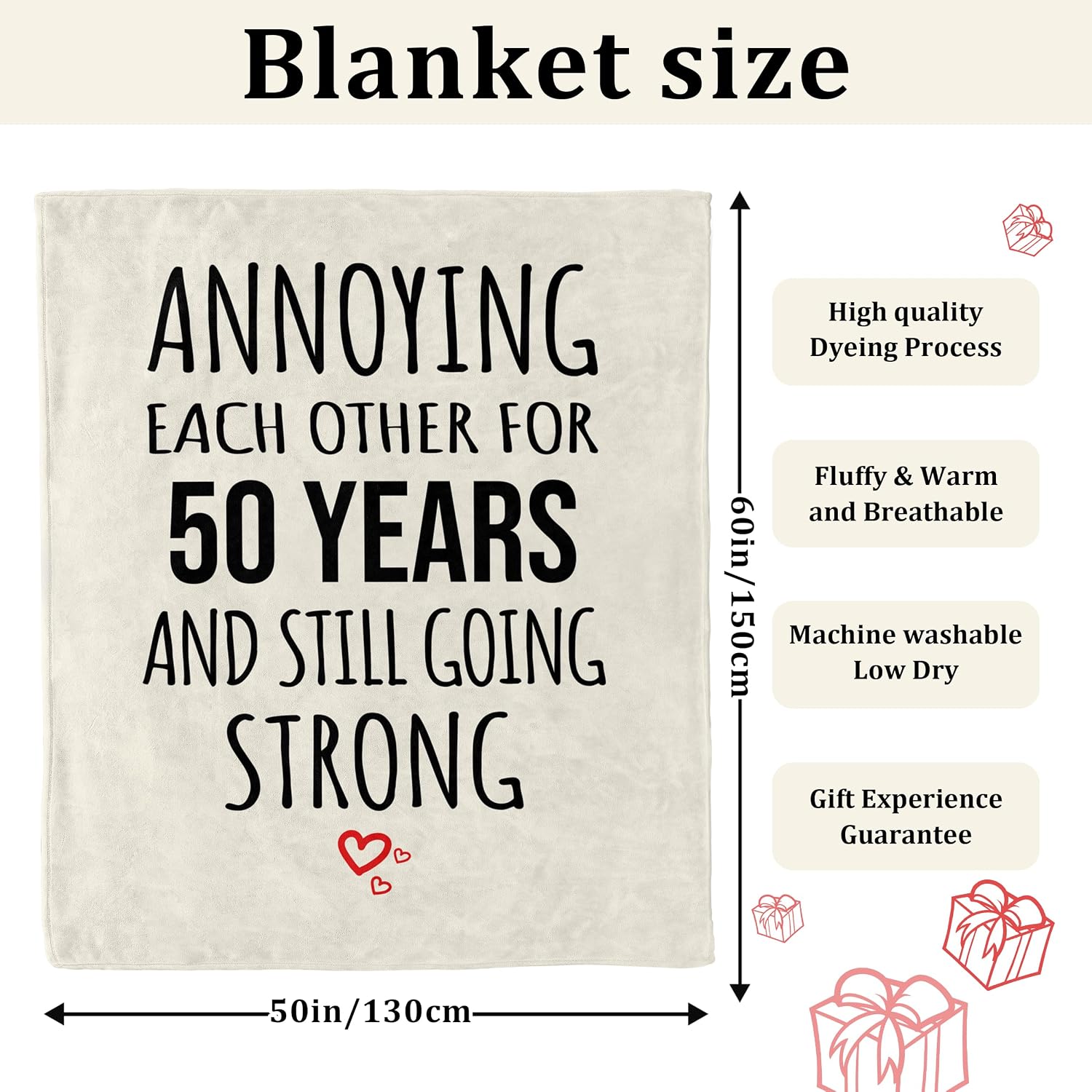 50th Anniversary Wedding Gifts, 50th Anniversary Blanket Gifts for Couple Parents, Golden 50 Year Anniversary Blanket Gifts for Wife Husband, 50th Anniversary Decoration Throw Blanket 60"X50" image 4