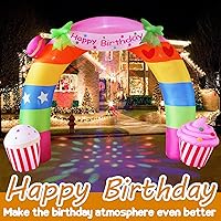 Vista 7 de Arco de cumpleaños de arcoíris de 11 pies, decoración inflable para exteriores, luces LED integradas, arco inflable para decoración de patio al aire