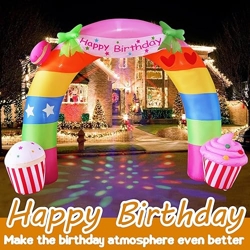 Miniatura 7 de Arco de cumpleaños de arcoíris de 11 pies, decoración inflable para exteriores, luces LED integradas, arco inflable para decoración de patio al aire
