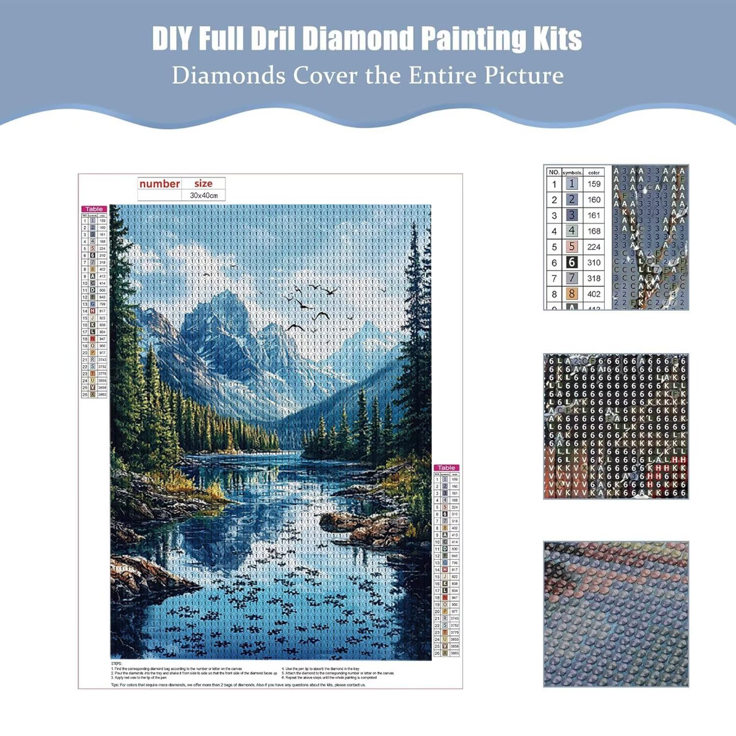 Hyupuanj Zestaw do malowania diamentami 5D DIY Lake Mountain, 91 x 122 cm h