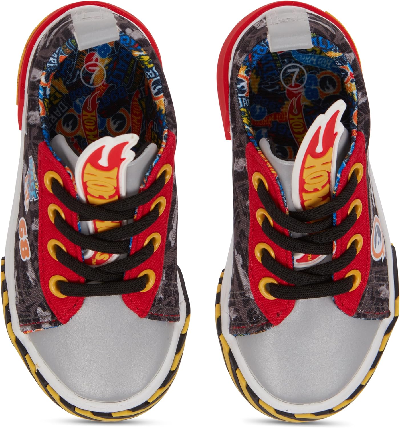 Hot Wheels Toddler Boy Sneakers - Cars, Trucks, Tracks and Engines - Checkered Flag Race Car Lace Up Kids Sneakers
