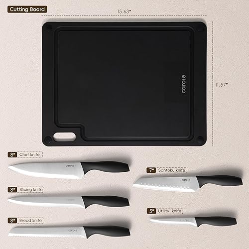 Miniatura 2 de CAROTE Juego de cuchillos de cocina de 6 piezas con 3 protectores de cuchilla, juego de cuchillos de cocina de acero inoxidable a prueba de óxido,