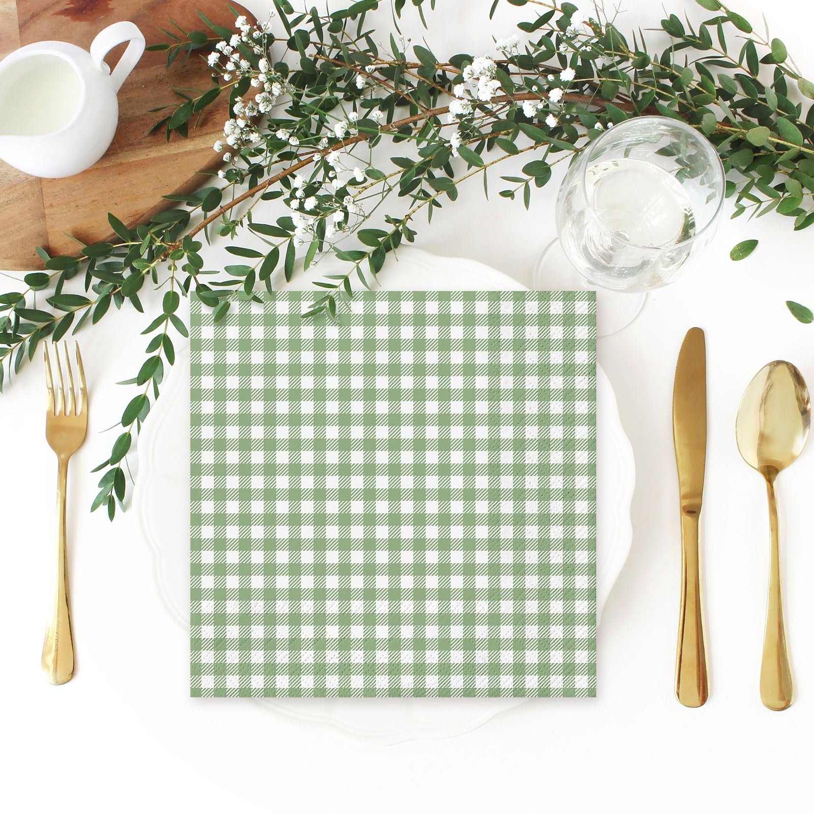 Whaline Karierte Papierservietten In Salbeigrün – 50 Stück, 33x33 Cm, Für Party & Tischdeko