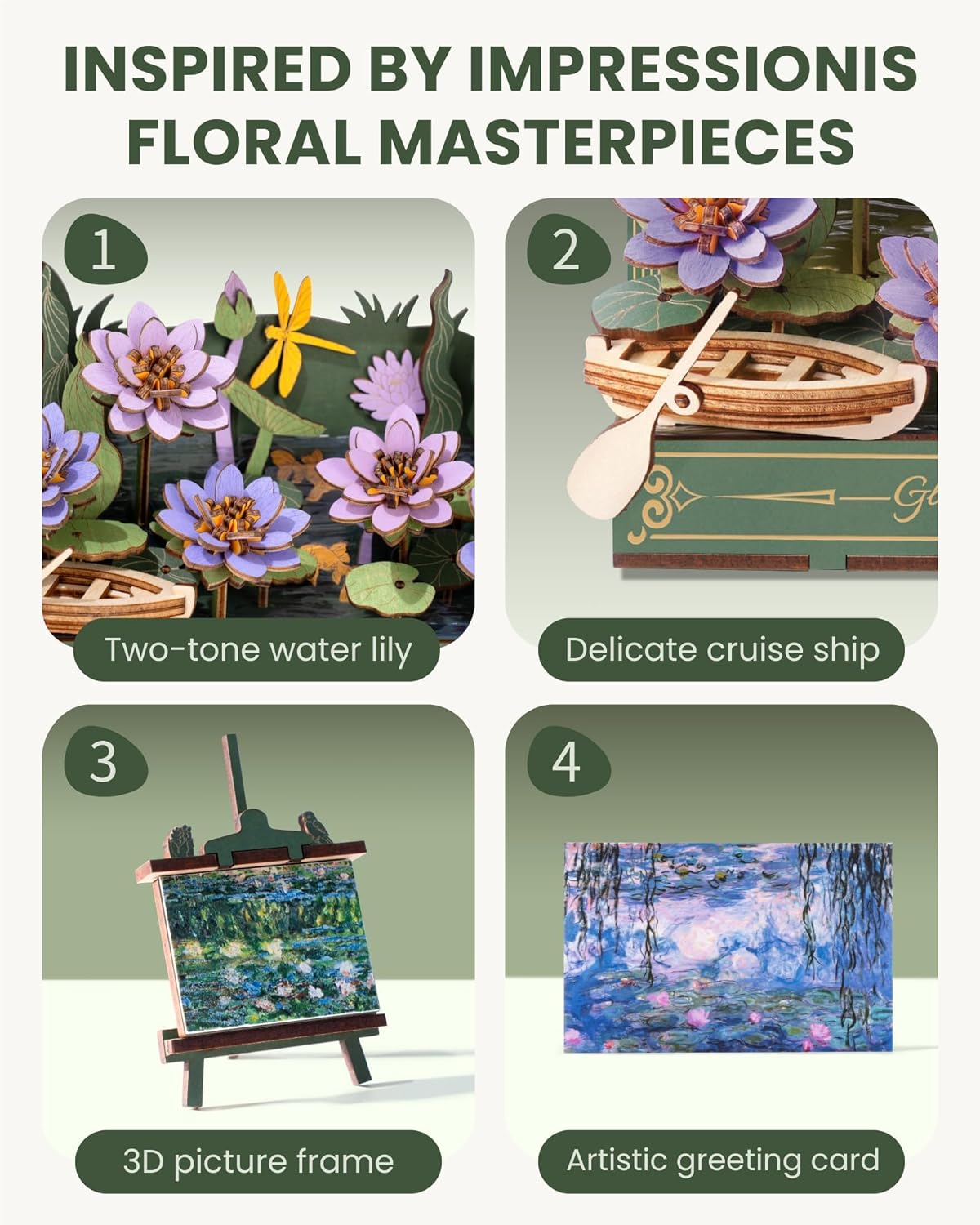 rowood Water Lily 3D Puzzle Building Set with LED,DIY Monet Wall Art Craft Kits for Adults,Home Decor Botanical Collection Gift on Christmas