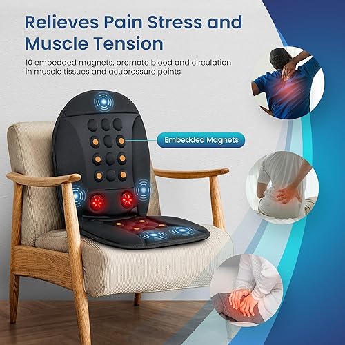 Miniatura 6 de COMFIER Cojín de asiento de masaje con calor, masajeador de espalda de vibración para silla, almohadilla de silla de masaje con luz roja,