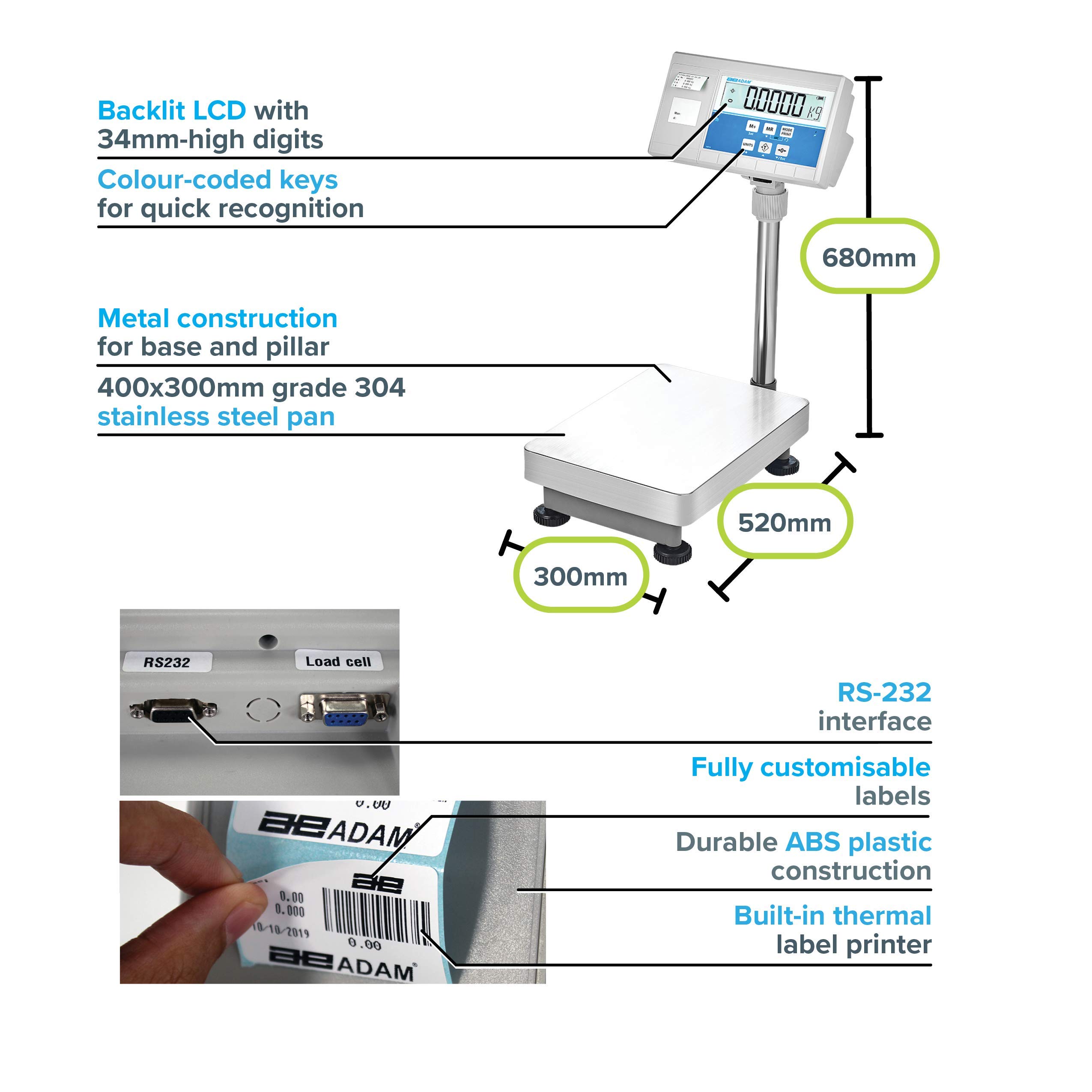 Adam Equipment BKT 120 - Bilancia da banco 120 kg, capacità x 5 g di leggibilità