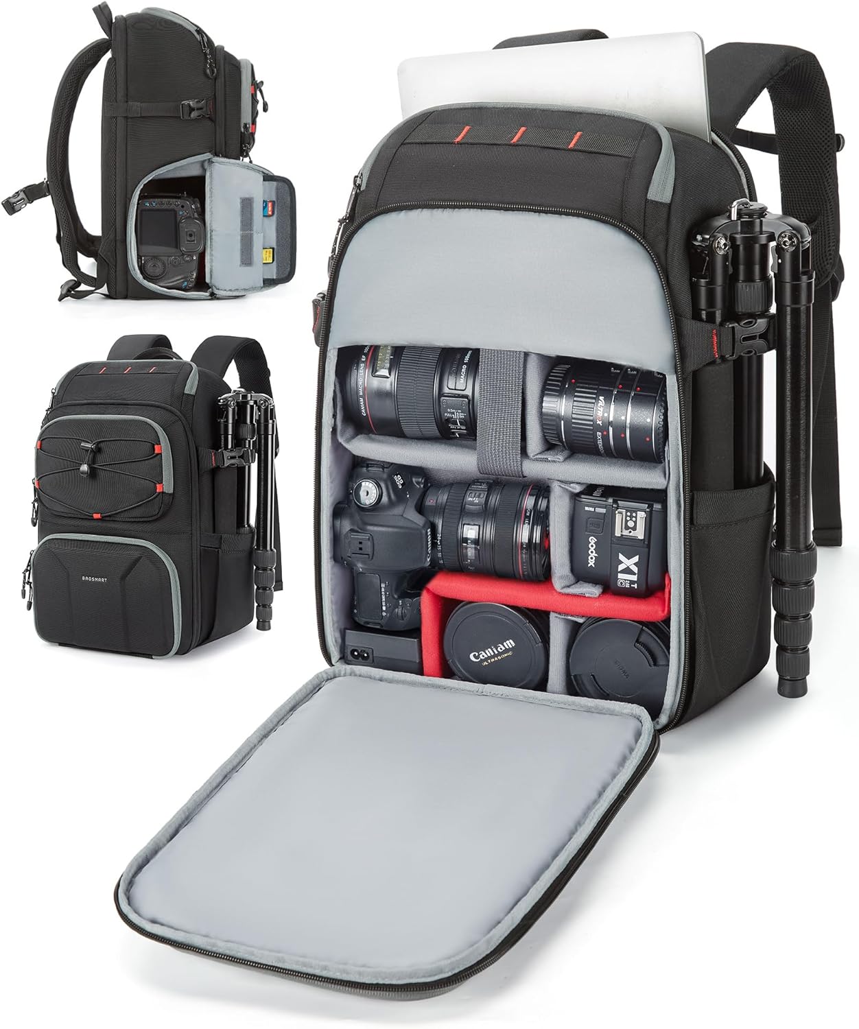 BAGSMART Camera Bag for Photographers, Fits Up to 15.6" Laptop, DSLR, Drones, Tripod, Black