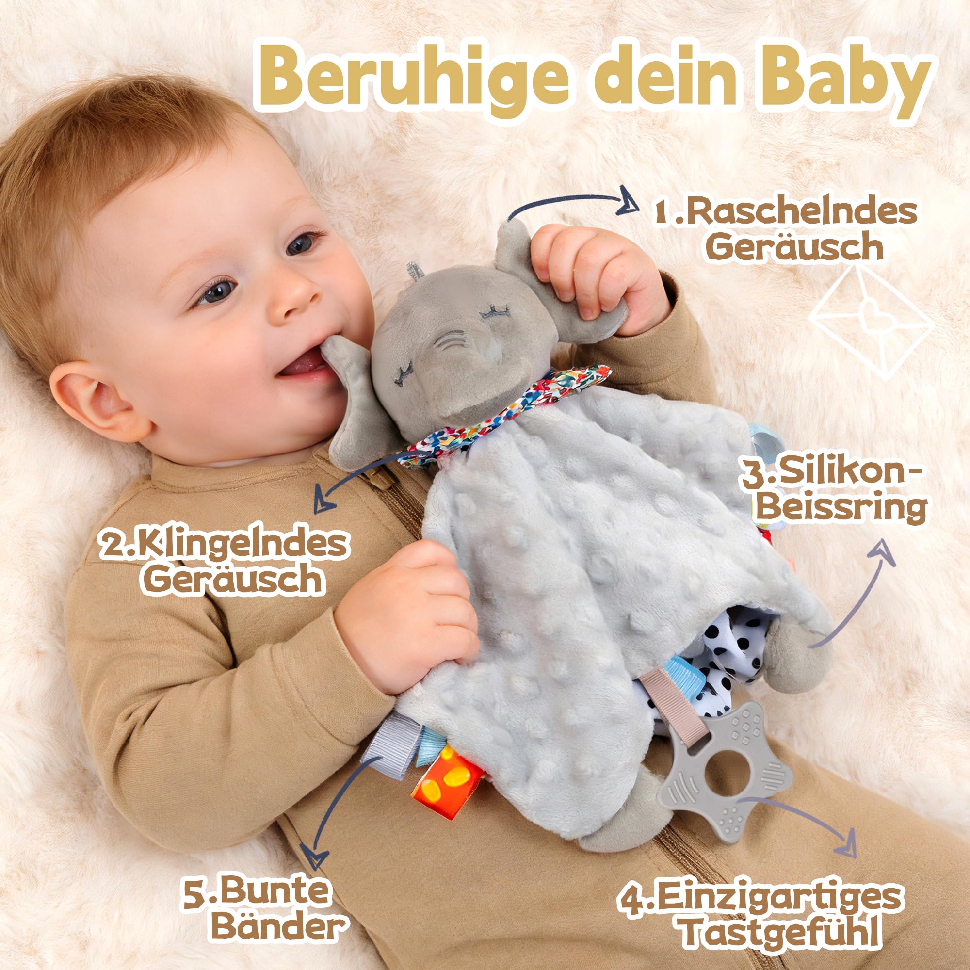 Baby Geschenk 30-teilig ideal als Neugeborenen Geschenk für Jungen & Mädel. Enthält: Kapuzenbadetuch, Baby Set, schmusetuch，Kuscheltier, Rassel, Kamm und Grußkarte (Khaki)