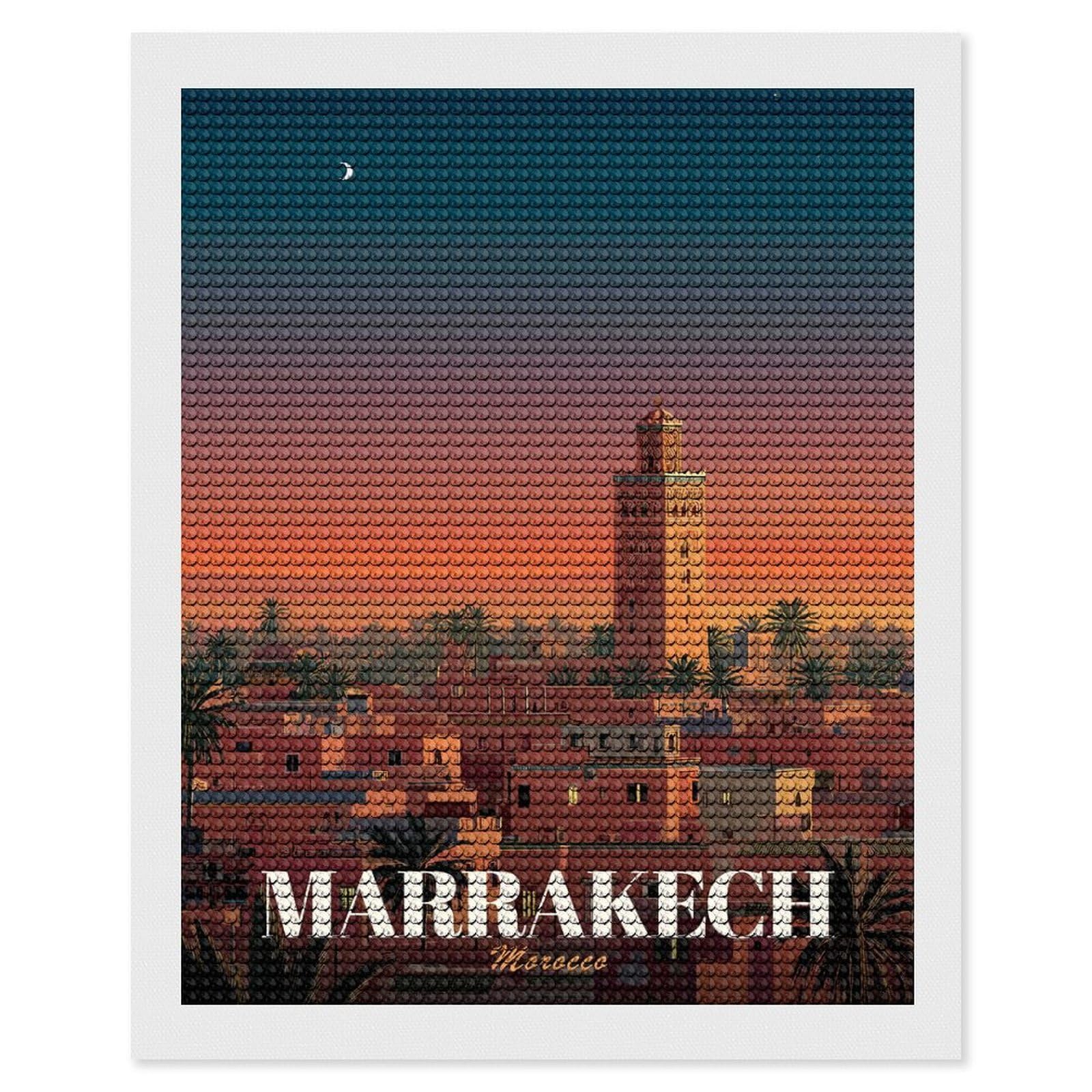 Junmoney Marrakech Morocco Cityscape at Sunset DIY Diamond Art Canvas Kit 16"x20", Christmas Gift, for Family Craft Time, Leisure Activity, Home Wall Art