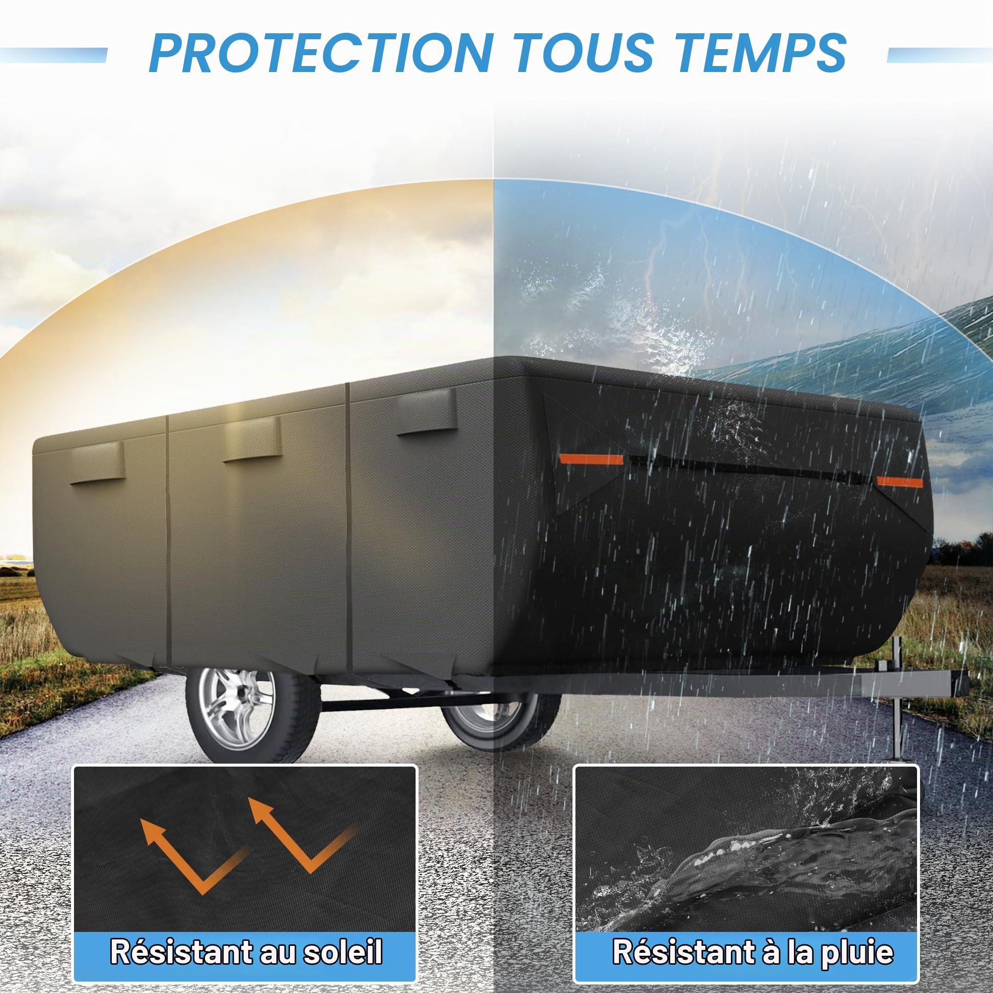 QUARKZMAN Housse Imperméable Pour Caravane Pliante 10-12Ft 1pc | Tissu Ox Pour Ford 210D Imperméable, Dimensions 400x218x109cm, Contenu: Housse, Sangles, Couvre-Gouttières, Patchs, Sacs