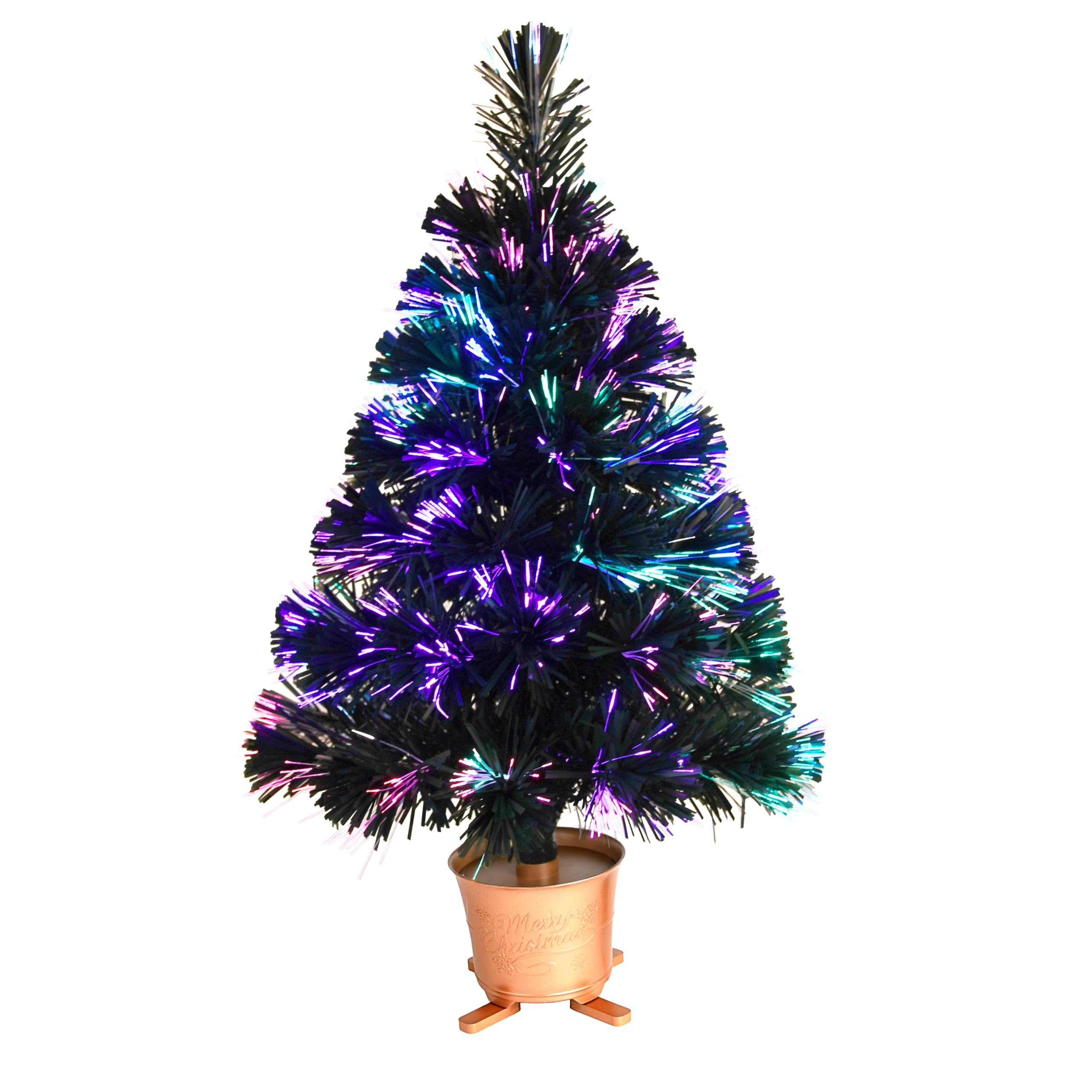 24 inch Green Pre-lit Mini Fiber Optic Christmas Tabletop Tree with Gold Pot and Adaptor