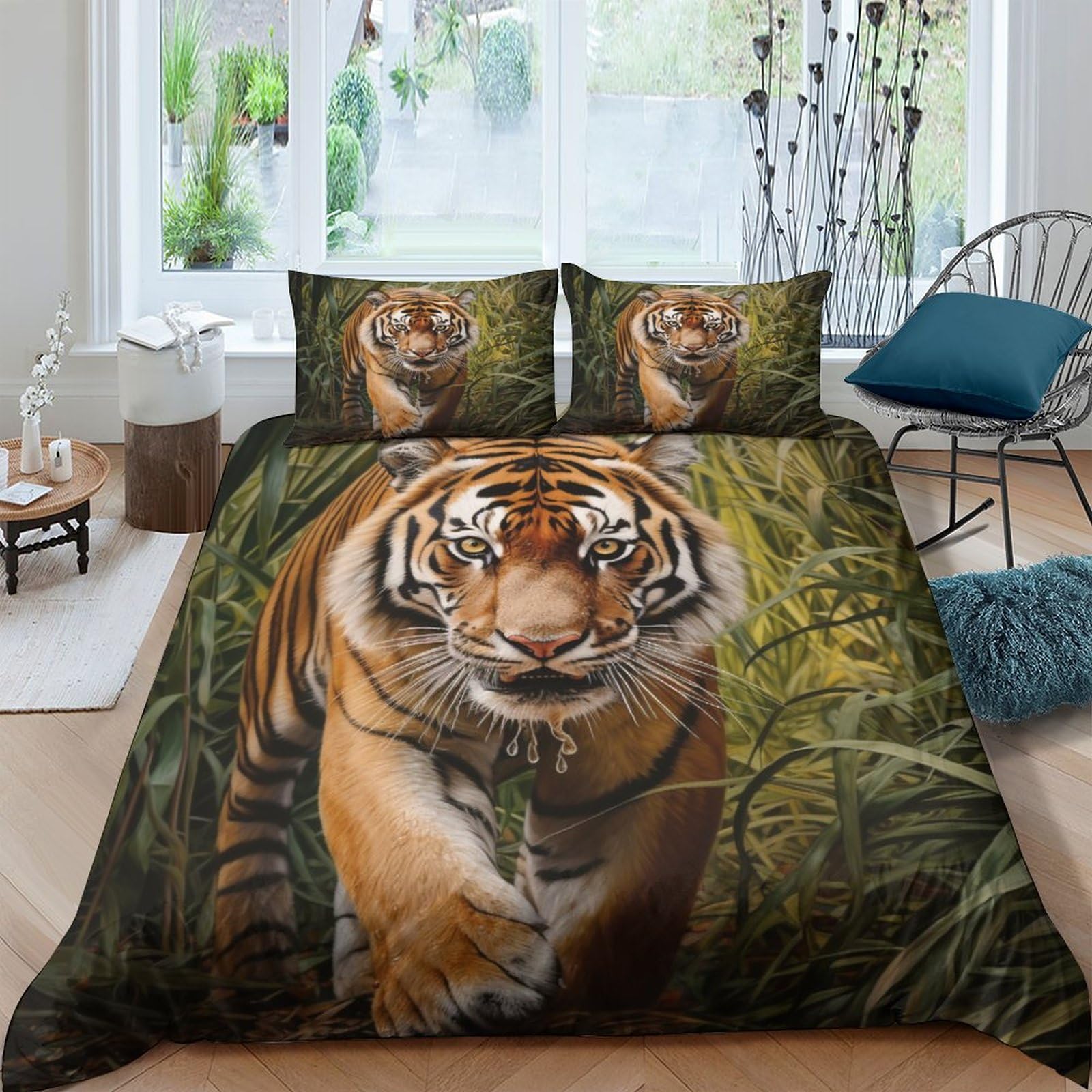 Housse de couette tigre 200x200cm en microfibre douce avec 2 taies