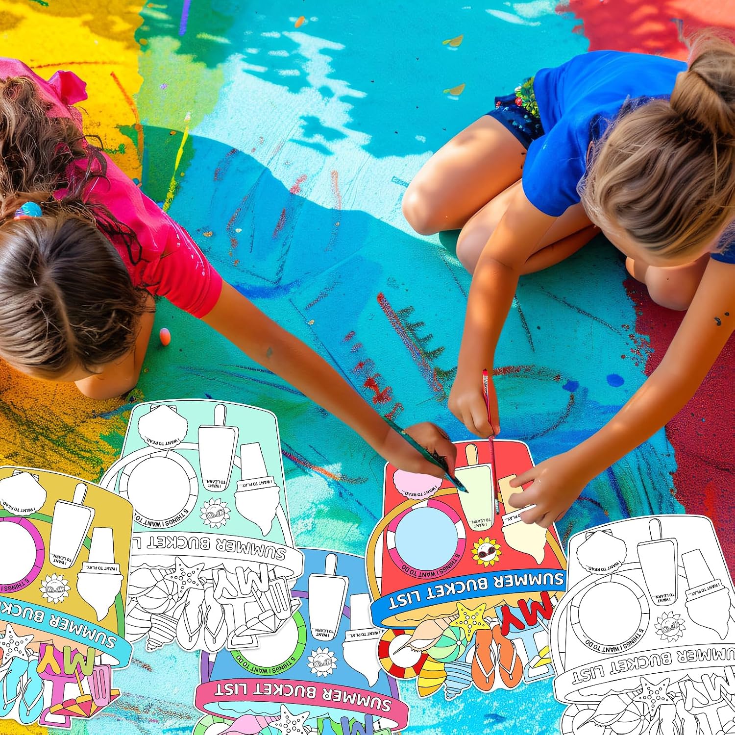 Fancy Land My Summer Bucket List Activity Poster for Kids End of Year Gifts from Teacher Color Your Own Sand Bucket Posters DIY Summer Art Craft Projects for Holiday Supplies Painting Favors 36Pcs