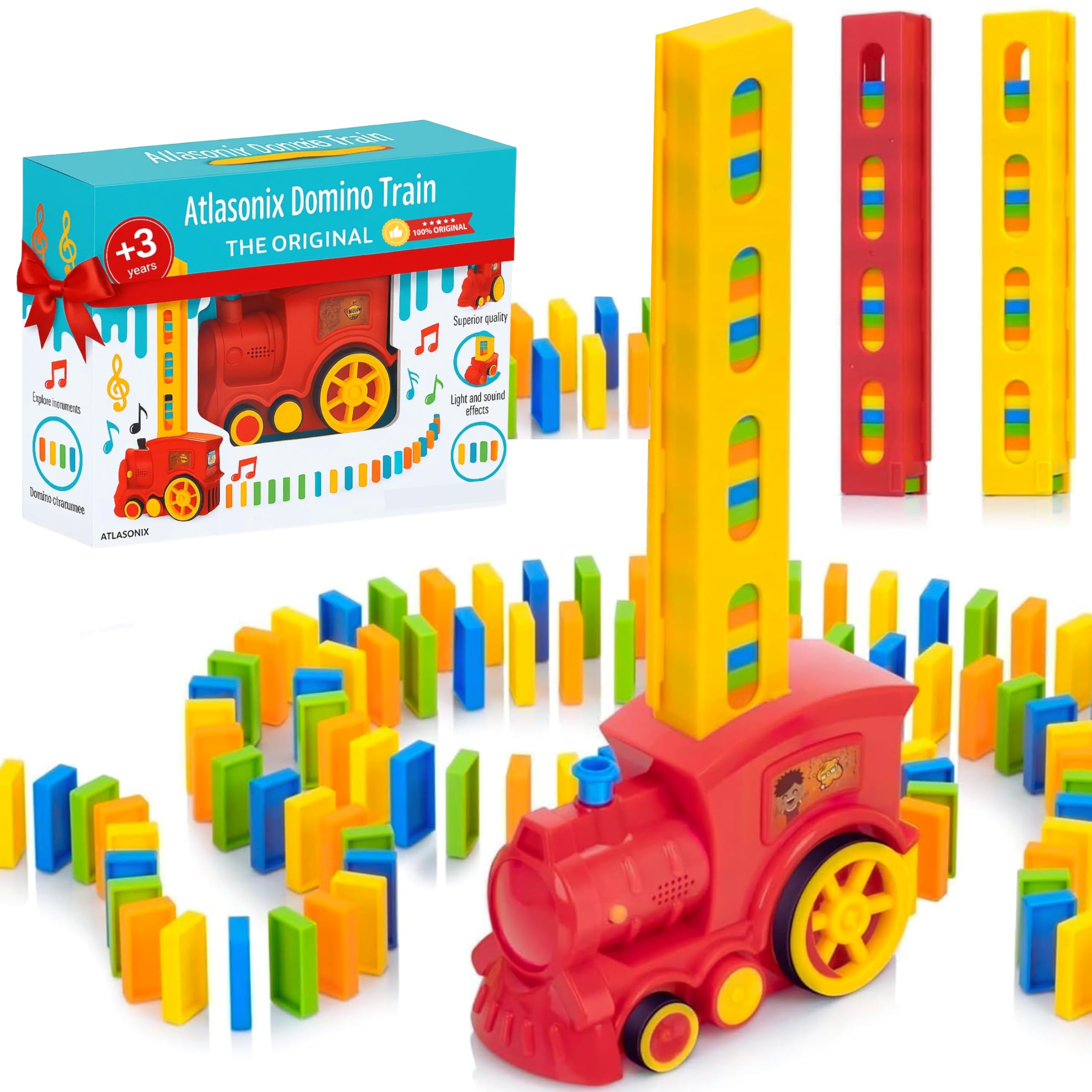Domino Train - Domino Train for Kids, Train Toys for Toddlers 3-5, Kids Dominos Set, 300 Pcs Mega Pack, Automatic Set, Montessori Educational, Toys for Autistic Kid Ages 3-5