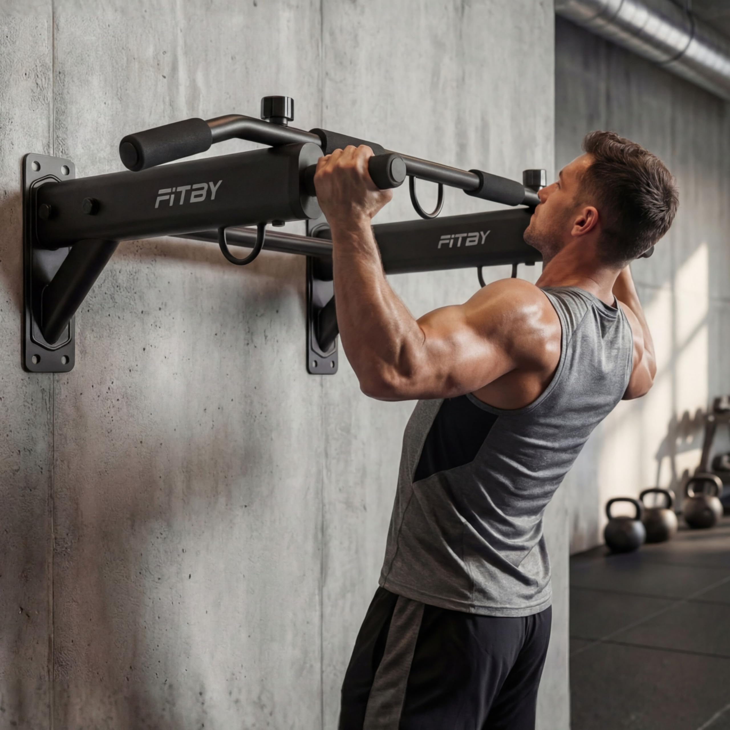 Barra de Dominadas de Pared 4 en 1, Pull Up Bar Multifuncional para Dominadas, Fondos y Elevaciones de Piernas, Estación de Calistenia para Gimnasio en Casa, Acero, Negro