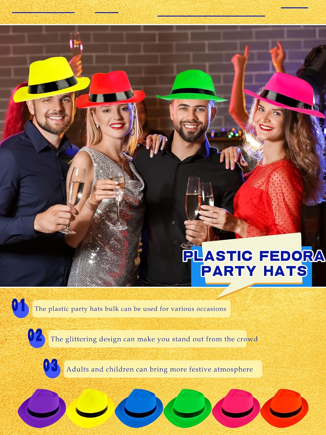 36 Pack Neon Color Plastic Hats Party Hats for Birthday Bachelorette Cowboy Theme Party Supplies, 6 Colors - Image 6