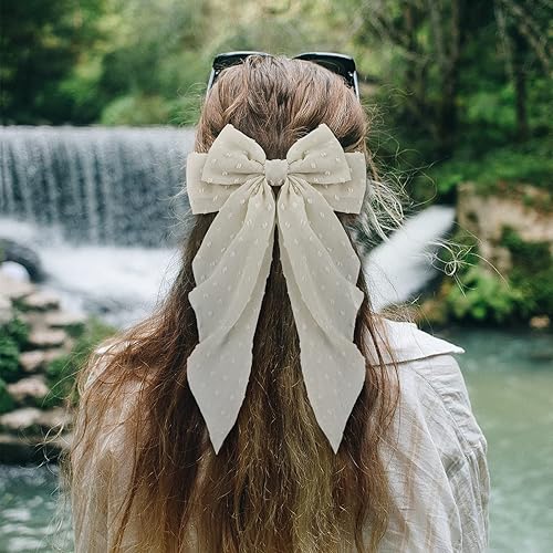 Miniatura 4 de Ambesi 2 pinzas para el pelo con lazo grande, lazos de cola larga para mujeres y niñas, pasador de pelo con lazo negro y rojo, lazo suave,