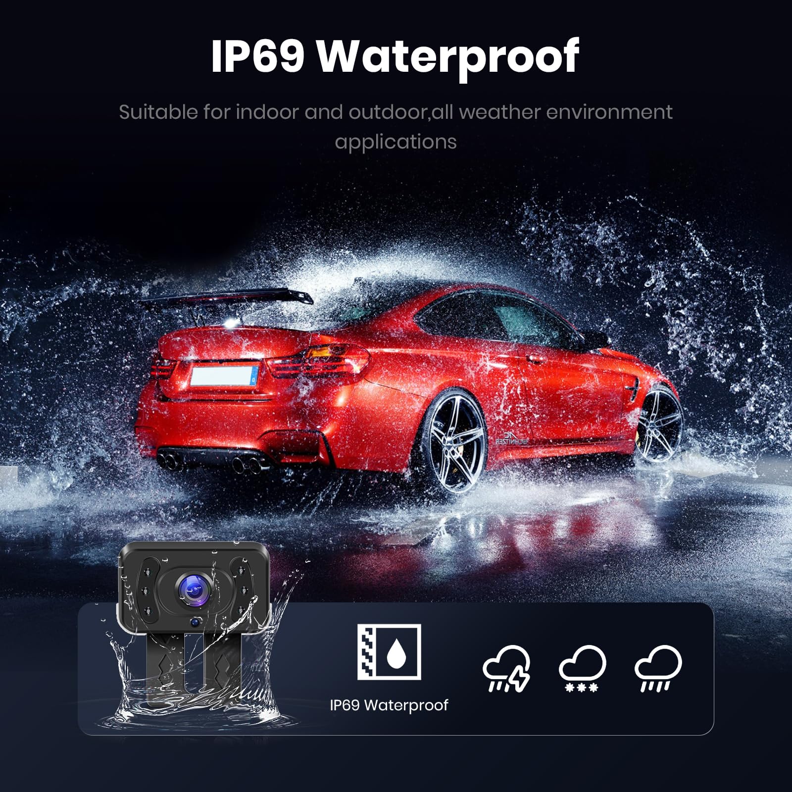 Kit Telecamera Retromarcia Senza Fili con 4,3'' IPS Monitor, Telecamera di Backup Impermeabile IP69 Segnali Digitali Stabili,Visione Notturna con Grandangolare, Telecamera per Auto/RV/Camper