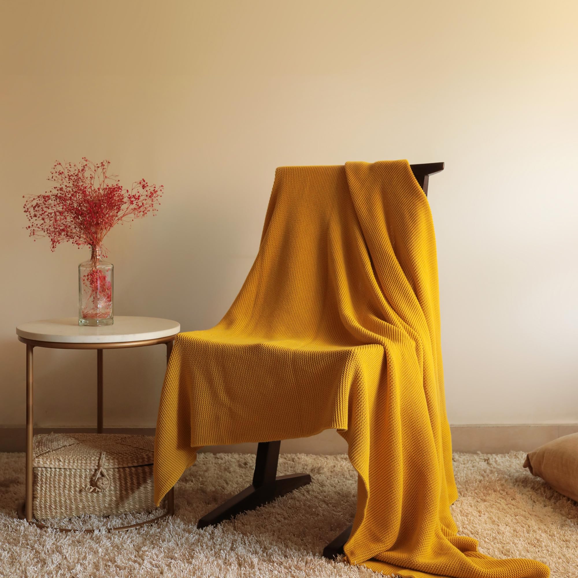 SleepyCat Knitted Throw Blanket, 100% Cotton, Oeko Tex Certified, for Bed, Sofa and Travel, No Shrinkage and No Colour fastness on Machine wash (49 x 59 Inches, Pineapple Yellow)-image-17