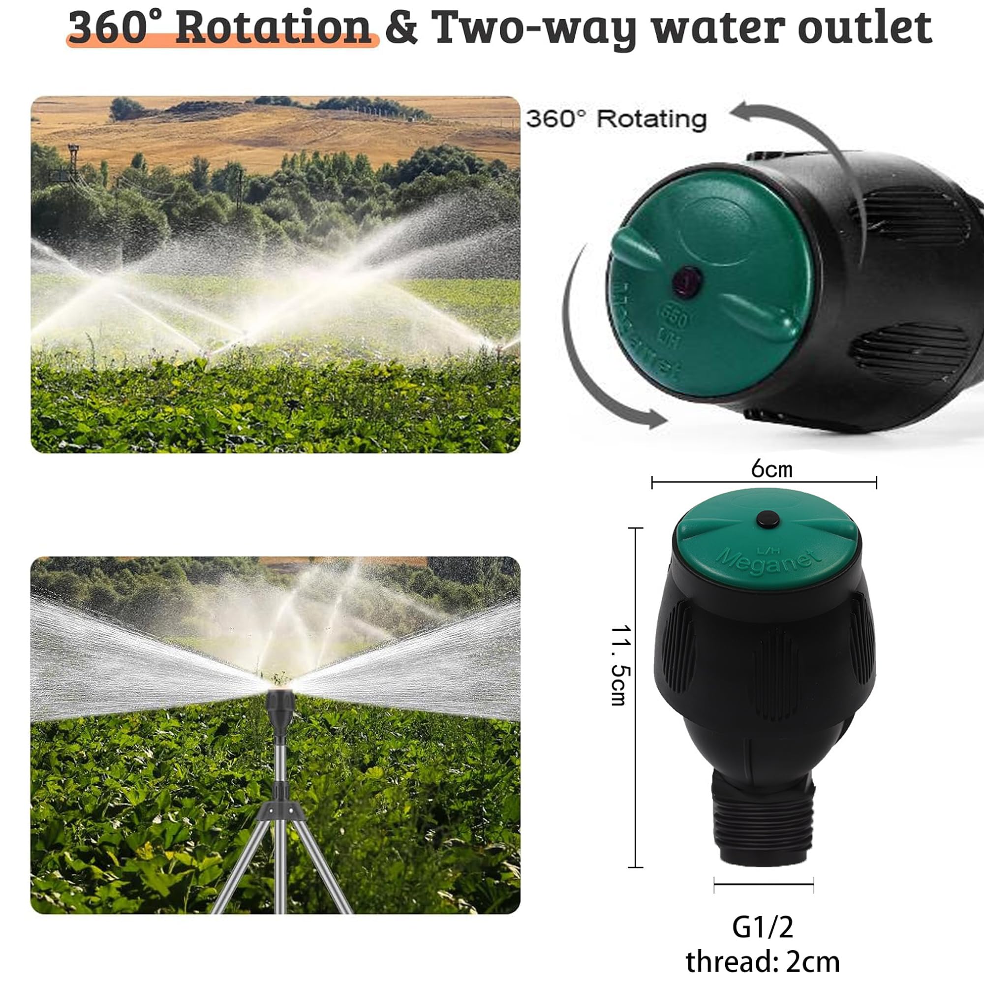 Aspersor riego por Pulso,Accesorio para Sistema de riego,Giratorio trípode aspersor,360 °rotación,rociadores de jardín con Conectores de Manguera rápidos para jardín,céspedes