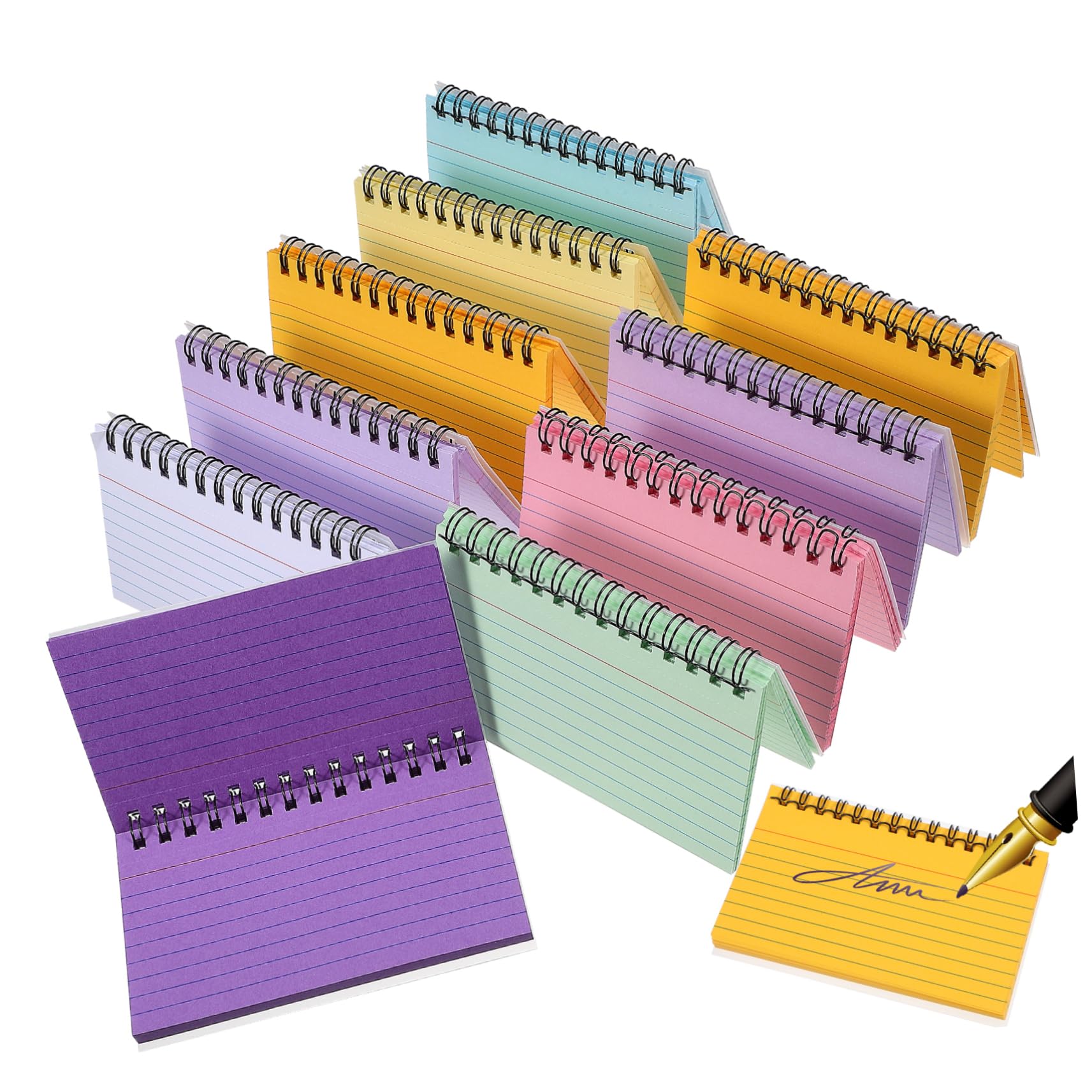 Lot de 10 Petits Cahiers Spirale Pages Lignées en Papier, Design Compact et Déchirure Facile, pour Étude en Classe et Prise de Notes Scolaire