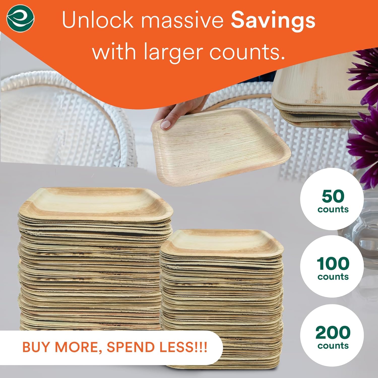 ECO SOUL 7&10 Inch Disposable Palm Leaf Bundle Plates [100 Pack] Premium Food-Safe Heavy Duty Compostable Bamboo Paper Plates for Lunch, Dinner, Weddings, Party, Camping & Catering Events [Square] - Image 4