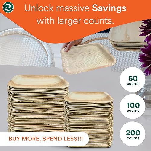 Miniatura 4 de ECO SOUL Paquete de 100 platos desechables de hoja de palma de 7 y 10 pulgadas (paquete de 100) platos de papel de bambú compostables resistentes y