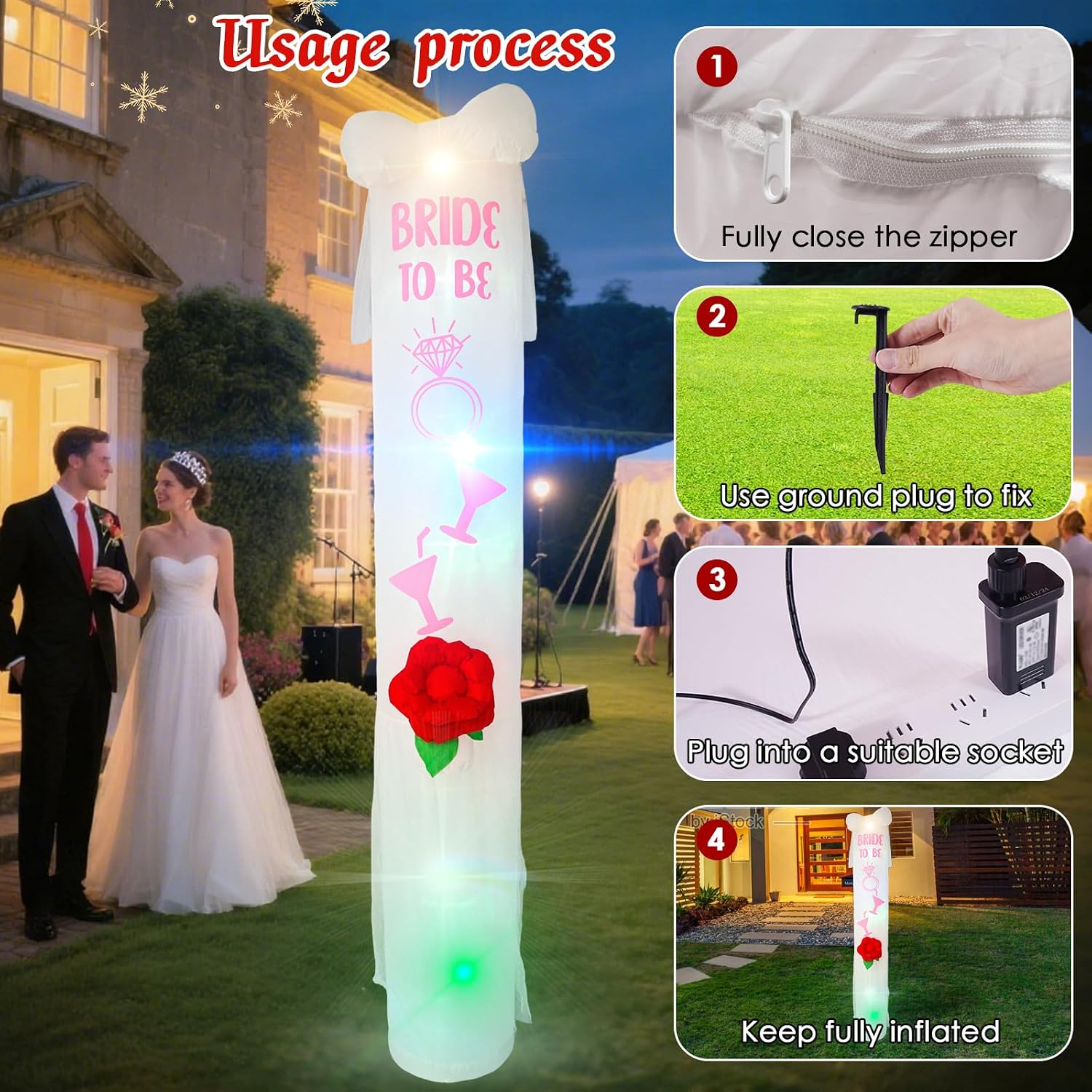 10FT White Wedding Pillar Inflatable Decoration, Romantic Inflatable Decorations with Built-in LED Lights, Ideal for Weddings, Proposals, and Declarations of Love