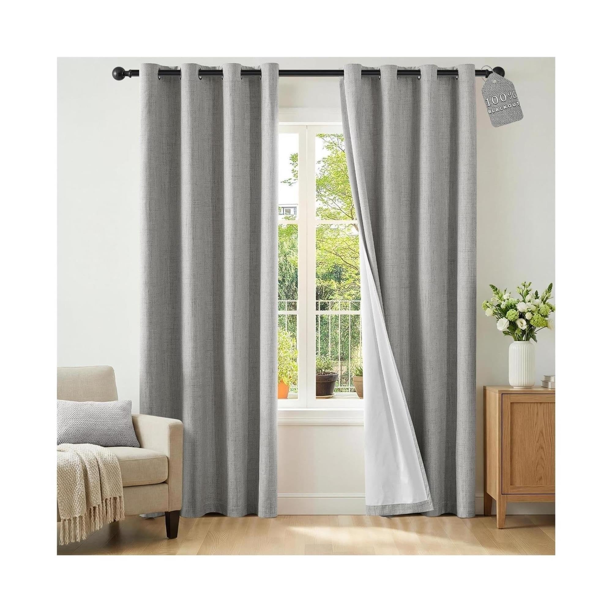 Leinenvorhänge for den Raum, Verdunkelungsvorhang, vollständiger, Sichtschutz mit Ösen Oben, thermisches Fensterpaneel(Gray,52" W x 102" L (Pack of 2))