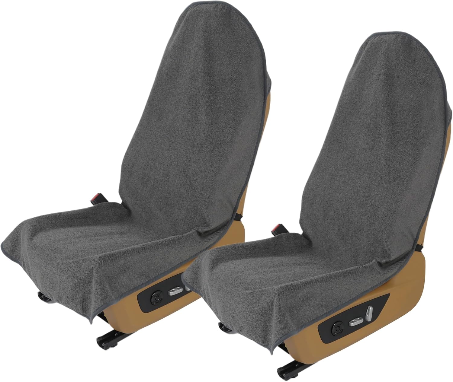 Waterproof Towel Car Seat Cover, Sweatproof Non-Slip Seat Protector, Universal Fit for Front Bucket or Rear Bench Seat of Cars, SUVs, Vans, Trucks, Compatible with Airbags and Armrests (Gray, 2 Pack)
