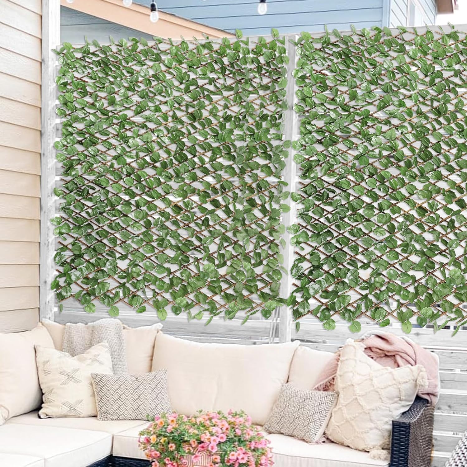 E&K Sunrise Expandable Faux Ivy Leaf Privacy Fence Screen Artificial Greenery Grass Wall Decoration for Garden Backyard Patio Indoor Outdoor (Single Side, 2 PCS)