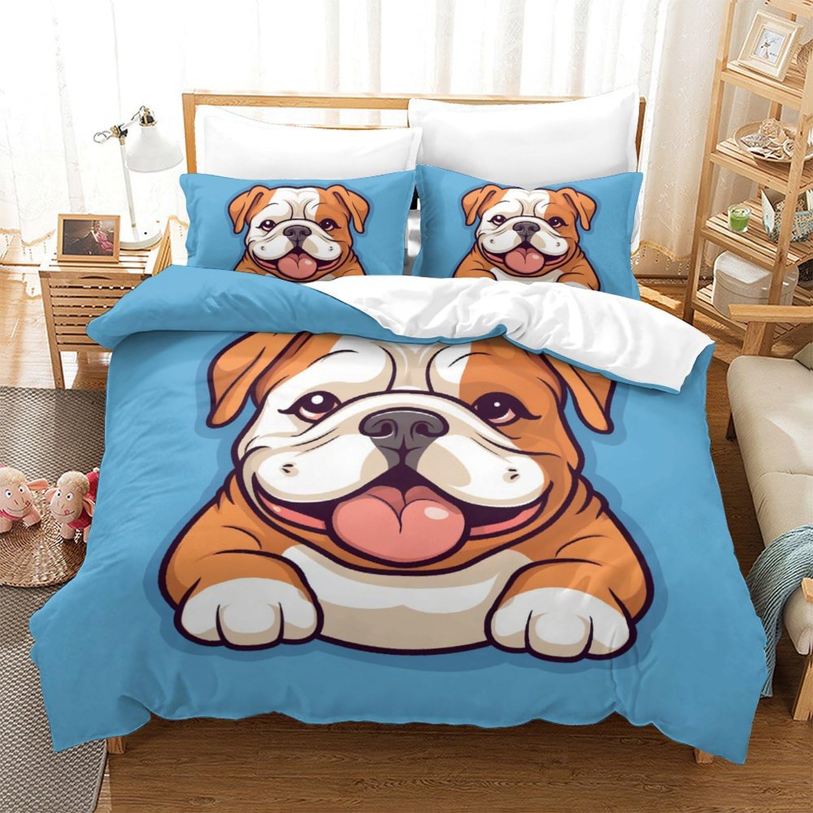 Parure de lit bouledogue français avec fermeture éclair pratique pour un entretien rapide