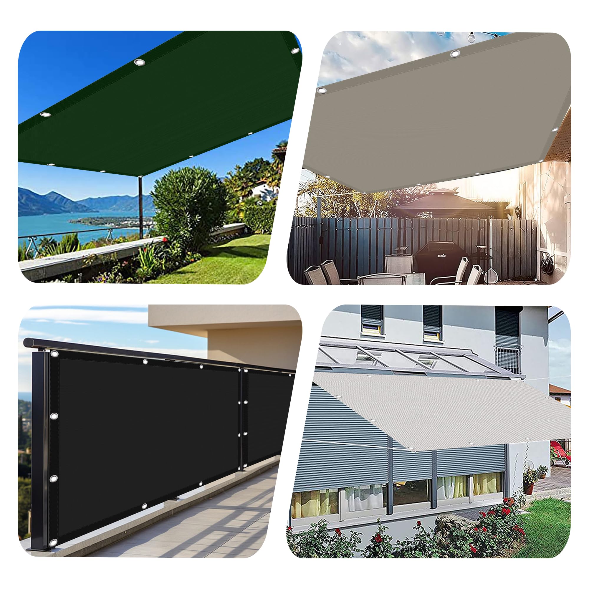 Schattiernetz mit Ösen 150 x 500 cm Wasserabweisend Windabweisend Sonnensegel Rechter Winkel mit Ösen Und Befestigungsseile für Balkon Terrasse Garten Outdoor, cremefarben